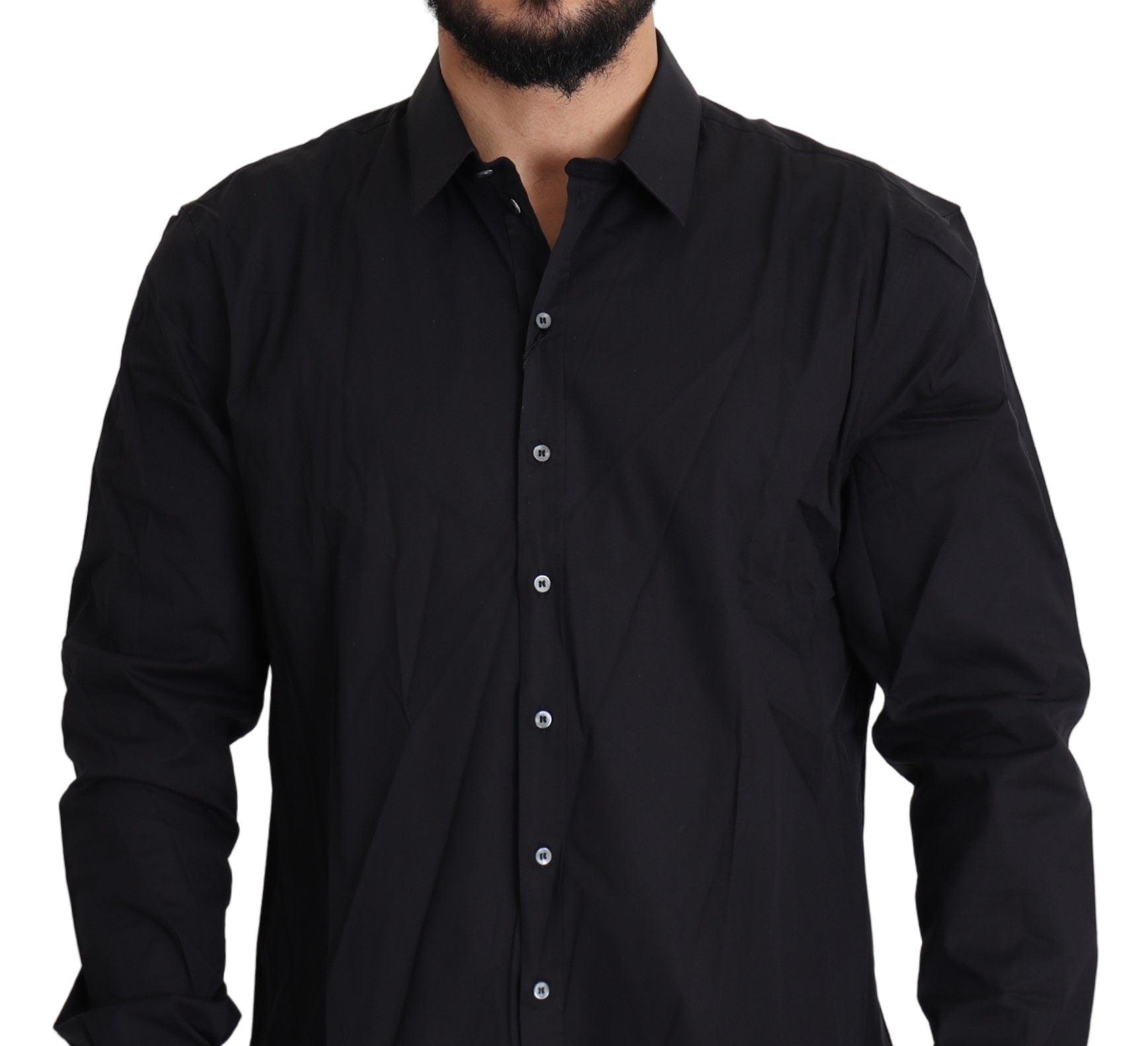 Dolce & Gabbana Black Cotton Stretch Dress SICILIA Men's Shirt