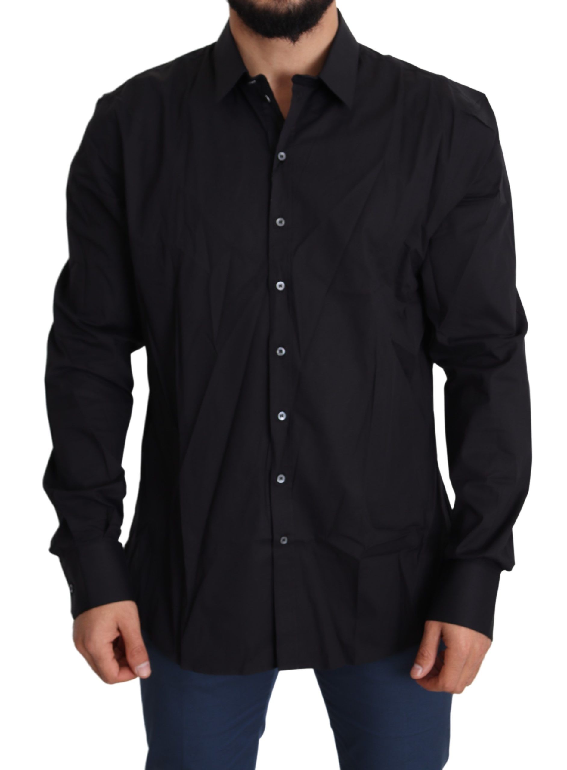 Dolce & Gabbana Black Cotton Stretch Dress SICILIA Men's Shirt
