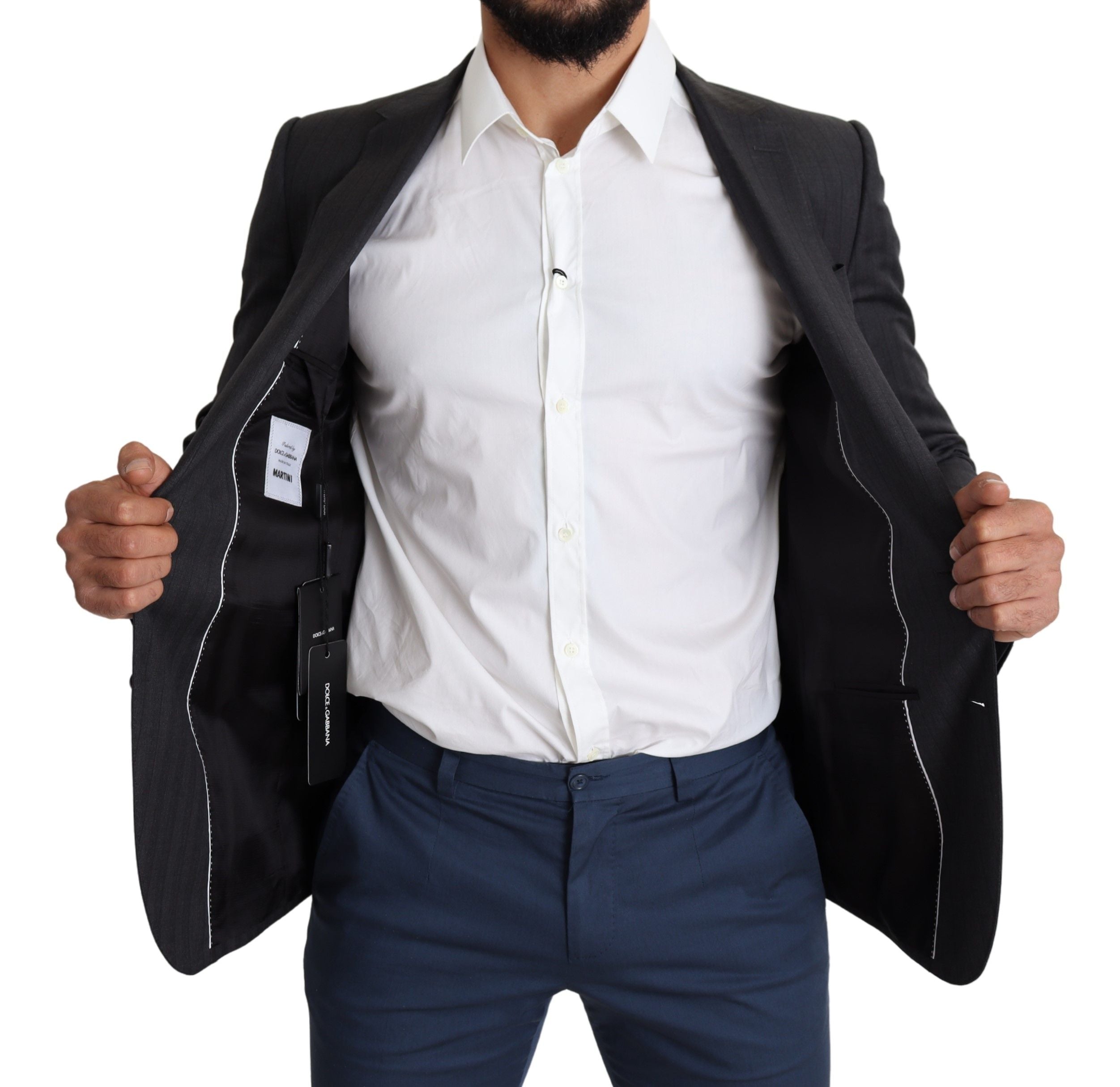 Dolce & Gabbana Dark Gray Wool Single Breasted Coat MARTINI Men's Blazer