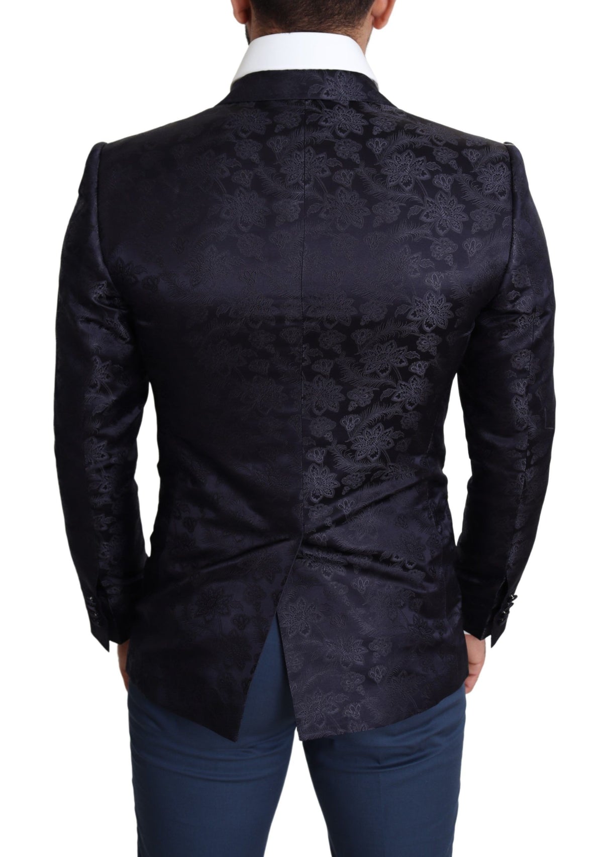 Dolce & Gabbana Blue Floral Jacquard Silk Coat MARTINI Men's Blazer