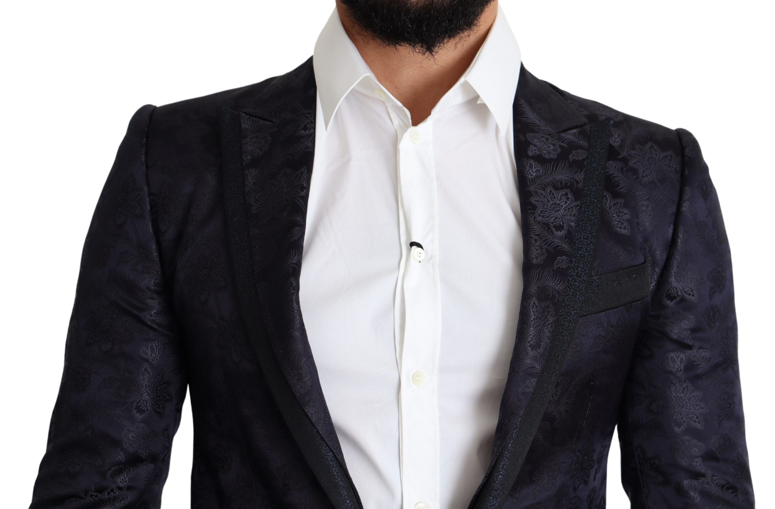 Dolce & Gabbana Blue Floral Jacquard Silk Coat MARTINI Men's Blazer