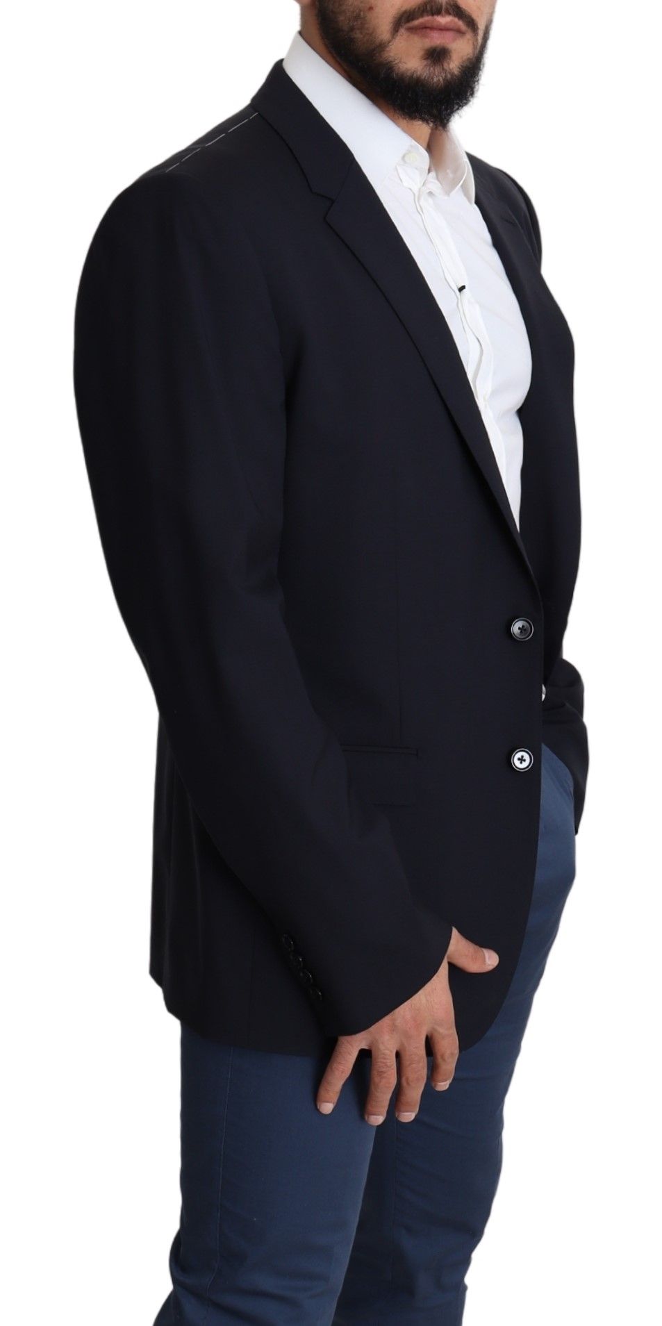 Dolce & Gabbana Dark Blue Wool Stretch Men Coat MARTINI Men's Blazer