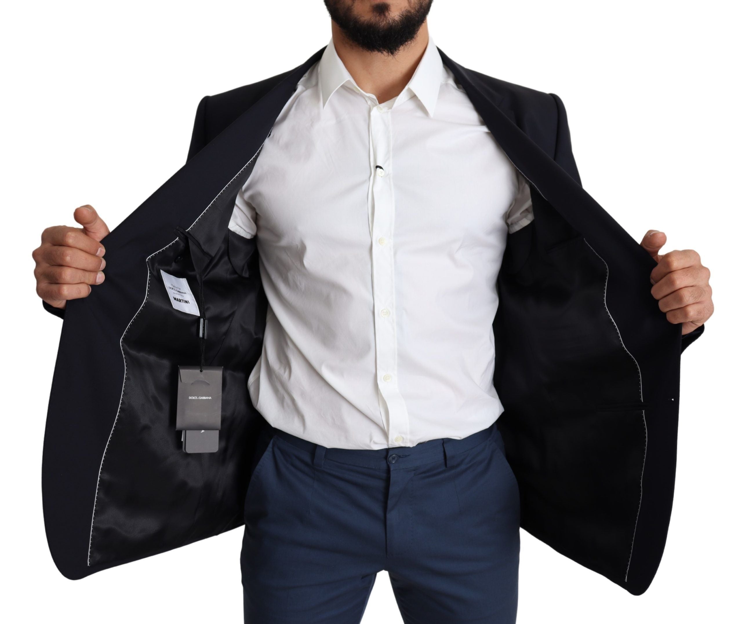 Dolce & Gabbana Dark Blue Wool Stretch Men Coat MARTINI Men's Blazer
