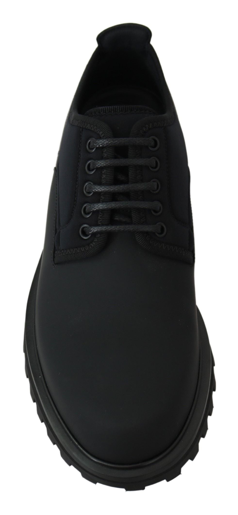 Dolce & Gabbana Black Rubberized Calfskin Chunky Derby Vulcano Men's Shoes
