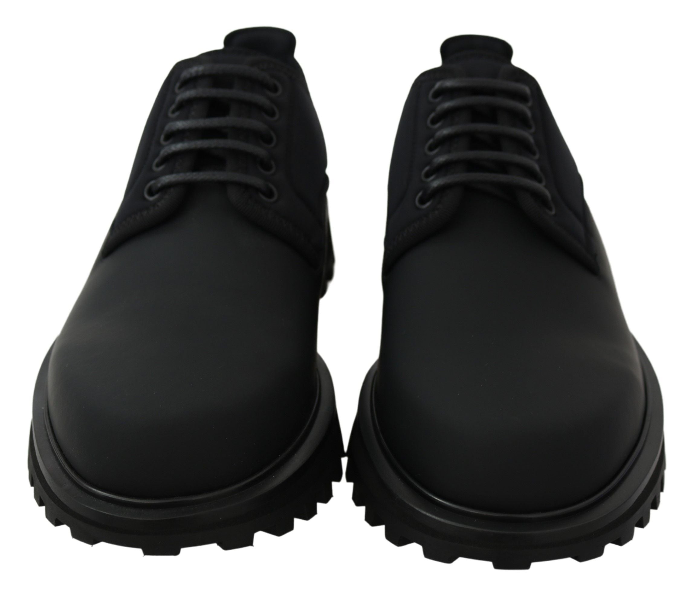 Dolce & Gabbana Black Rubberized Calfskin Chunky Derby Vulcano Men's Shoes