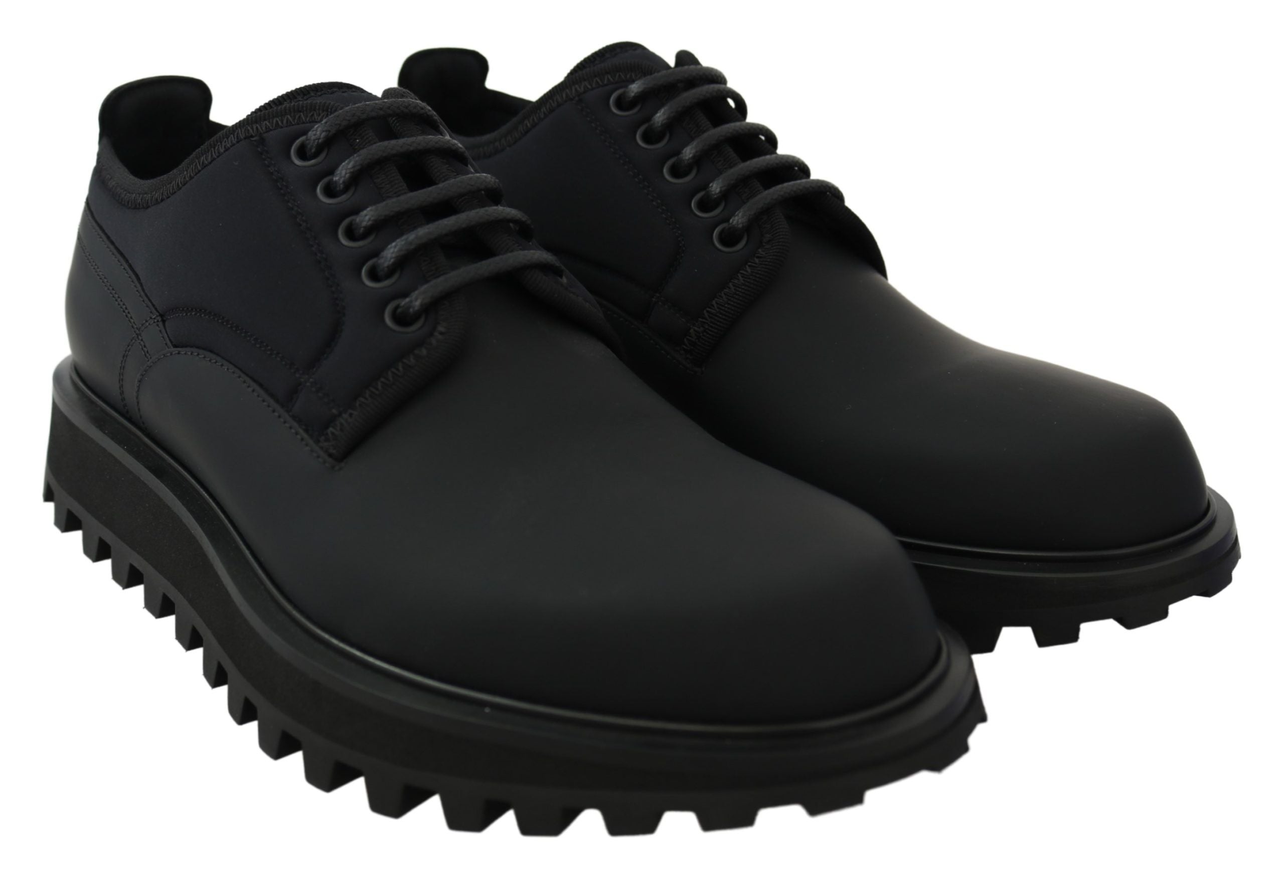Dolce & Gabbana Black Rubberized Calfskin Chunky Derby Vulcano Men's Shoes