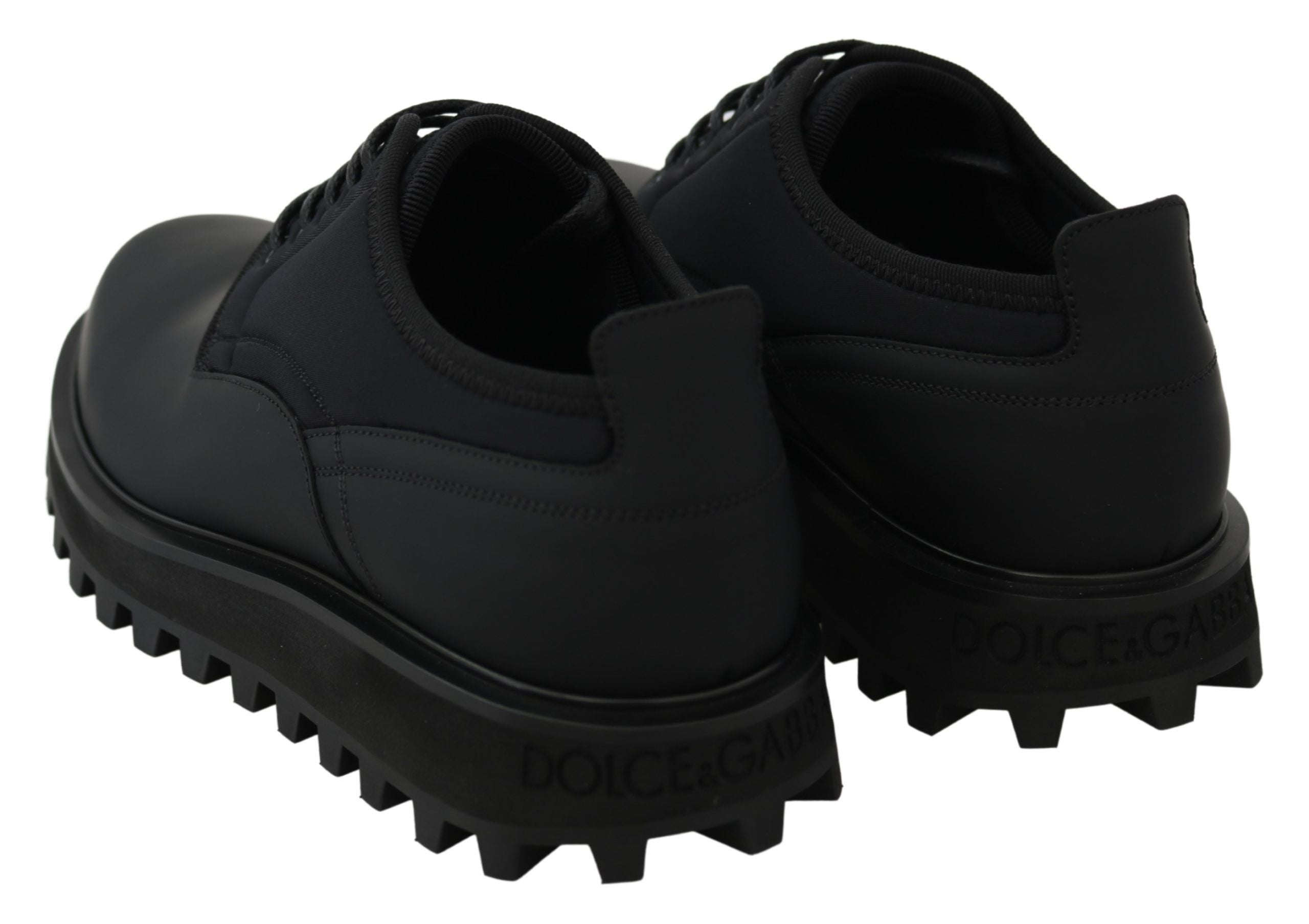 Dolce & Gabbana Black Rubberized Calfskin Chunky Derby Vulcano Men's Shoes