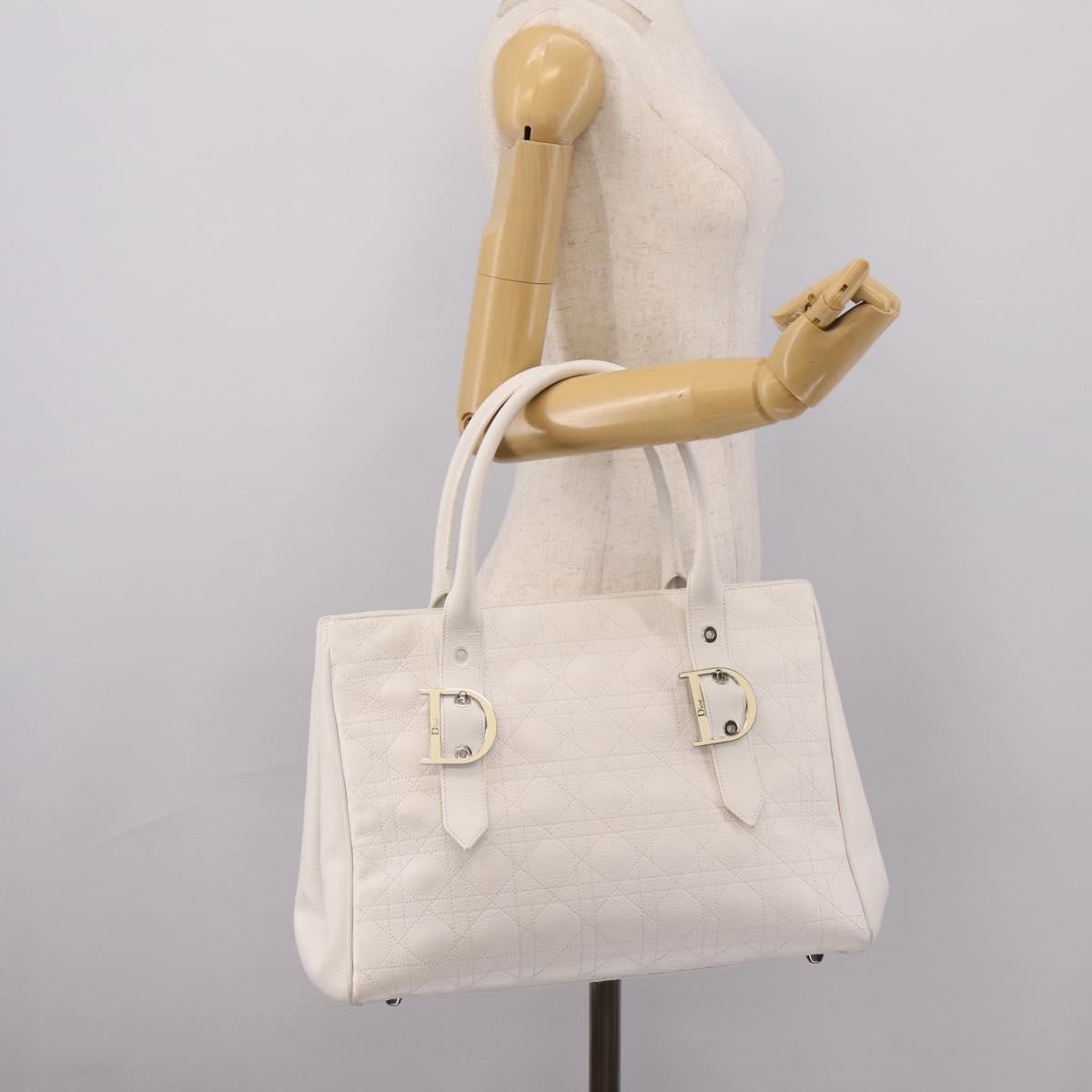 Christian Dior D Buckle Tote Cannage Stitch Leather White Leather Tote Bag Bag (Pre-Owned)