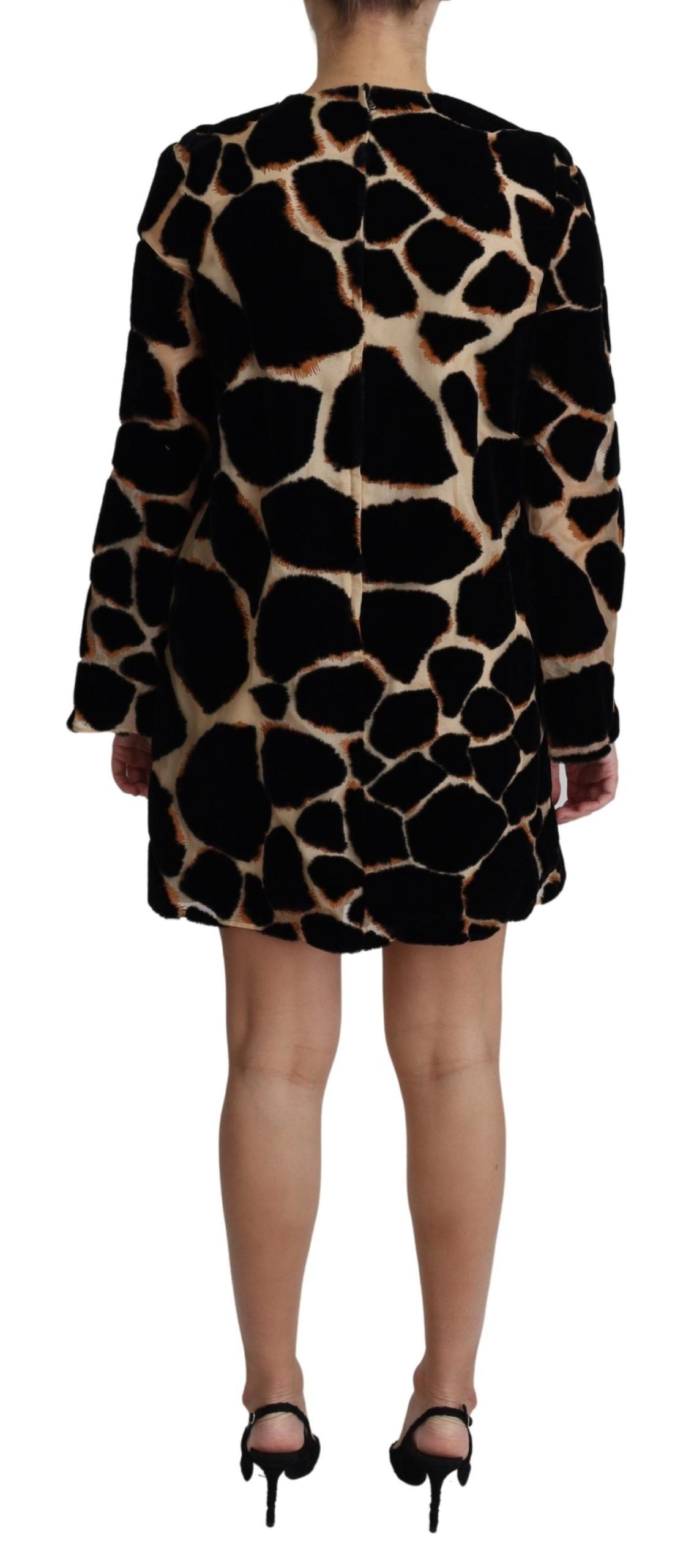 Dolce & Gabbana Black Giraffe Print Shift Mini Women's Dress