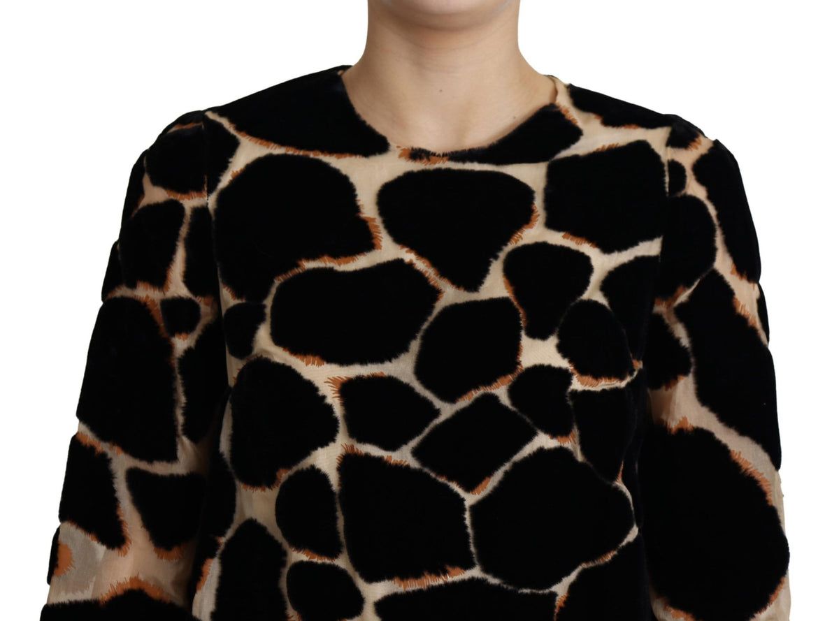 Dolce & Gabbana Black Giraffe Print Shift Mini Women's Dress