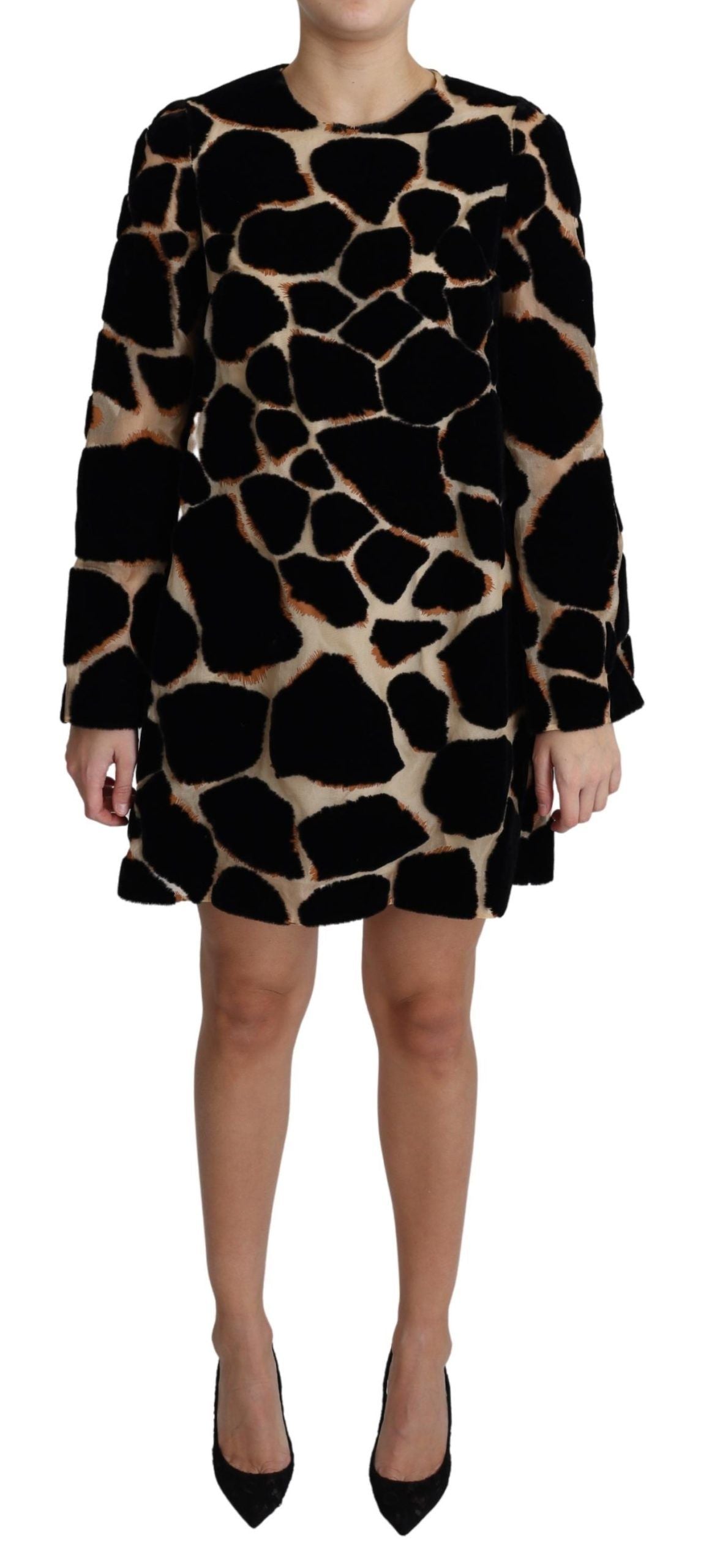Dolce & Gabbana Black Giraffe Print Shift Mini Women's Dress