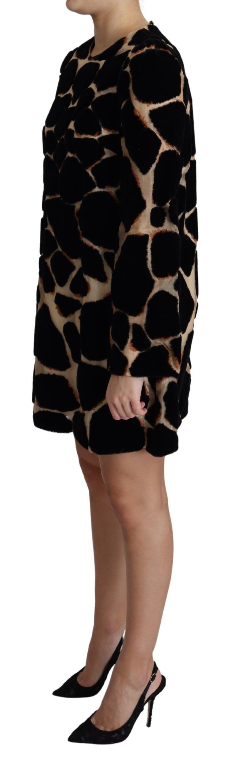 Dolce & Gabbana Black Giraffe Print Shift Mini Women's Dress