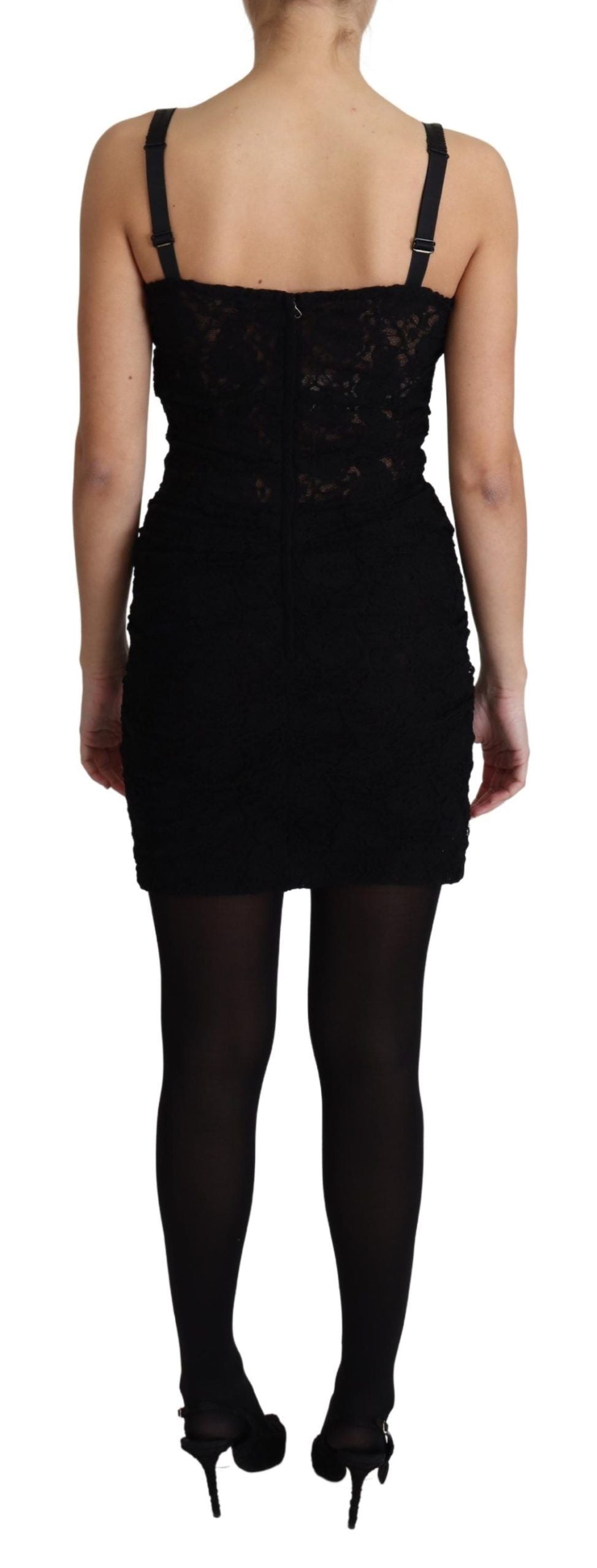Dolce & Gabbana Black Lace Up Floral Corset Bustier Mini Women's Dress