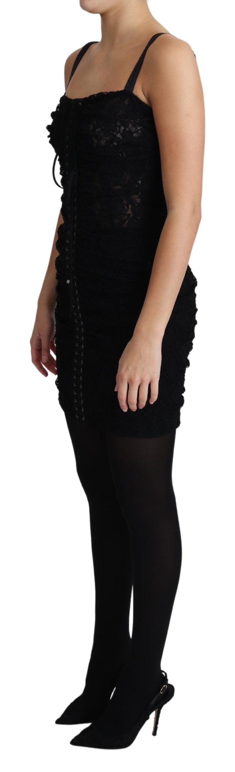 Dolce & Gabbana Black Lace Up Floral Corset Bustier Mini Women's Dress