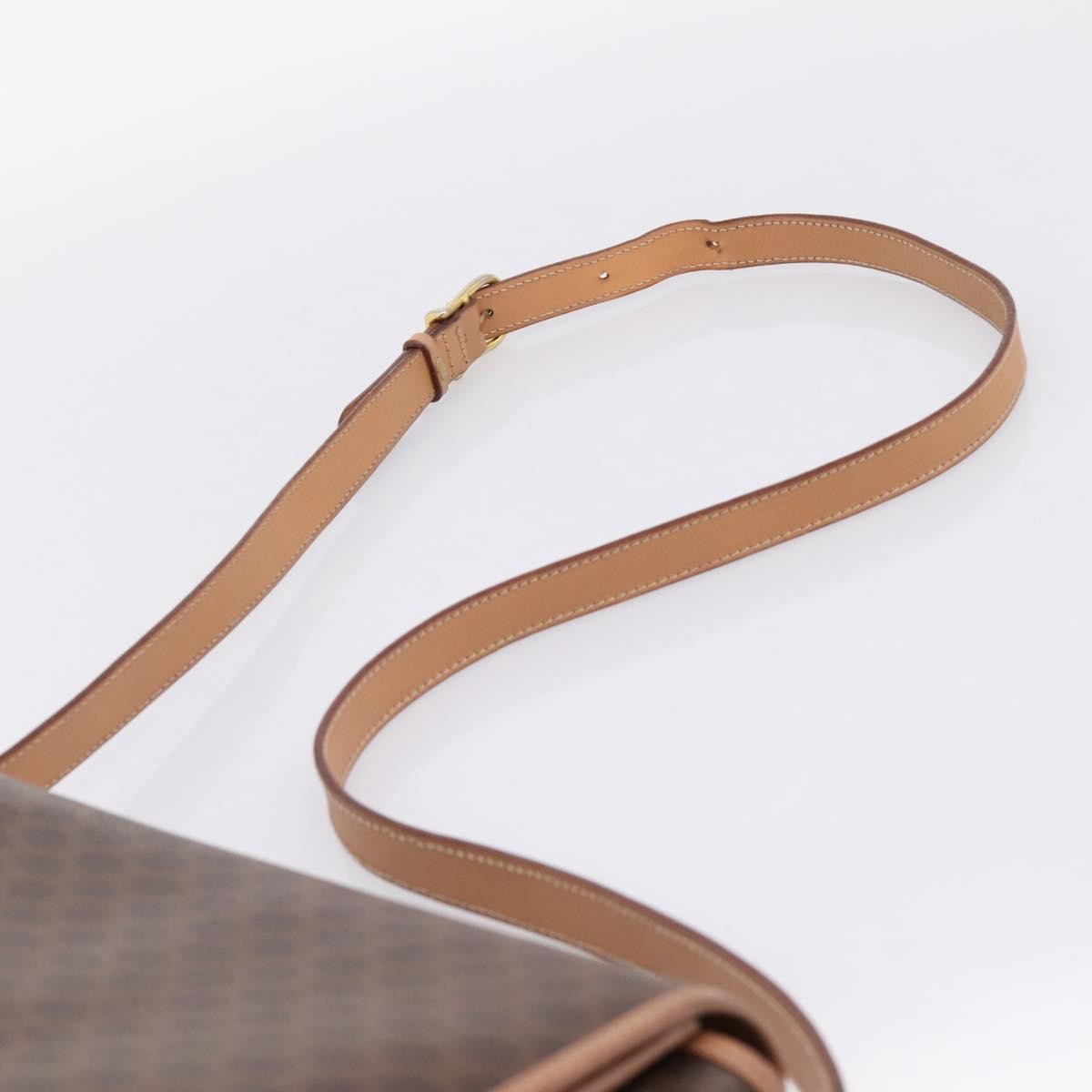 Celine Vintage Saddle Flap Macadam Coated Canvas Brown Canvas Shoulder Bag Bag (Pre-Owned)