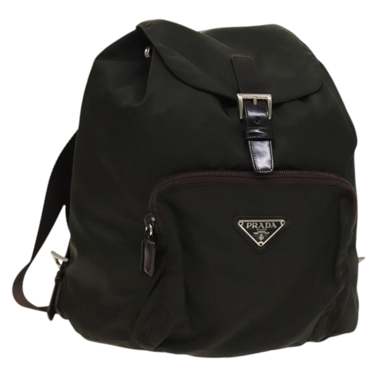 Prada Front Pocket Buckle Nylon Khaki Nylon Backpack Bag (Pre-Owned)
