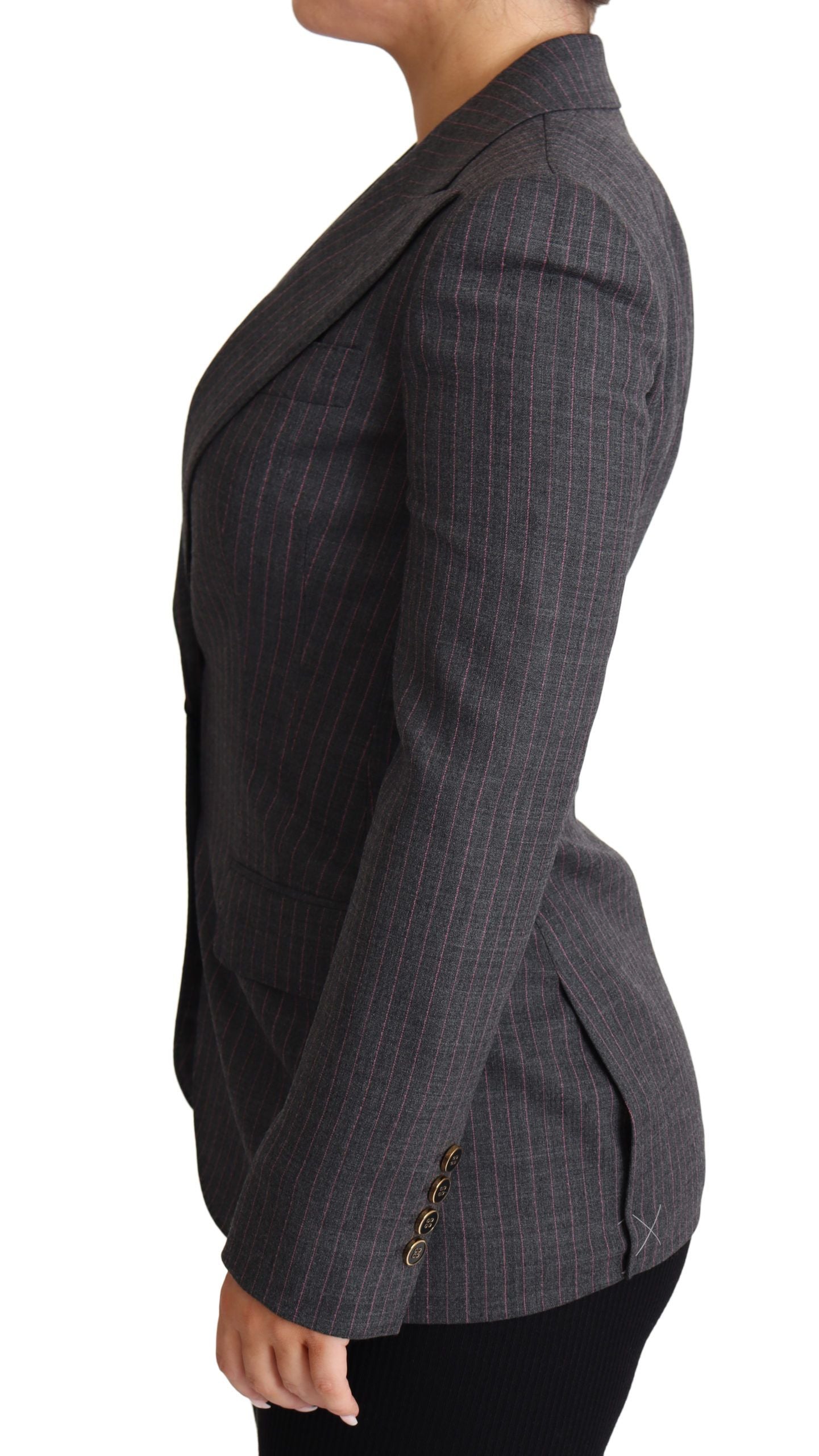 Dolce & Gabbana Gray Single Breasted Fitted Blazer Wool Women's Jacket