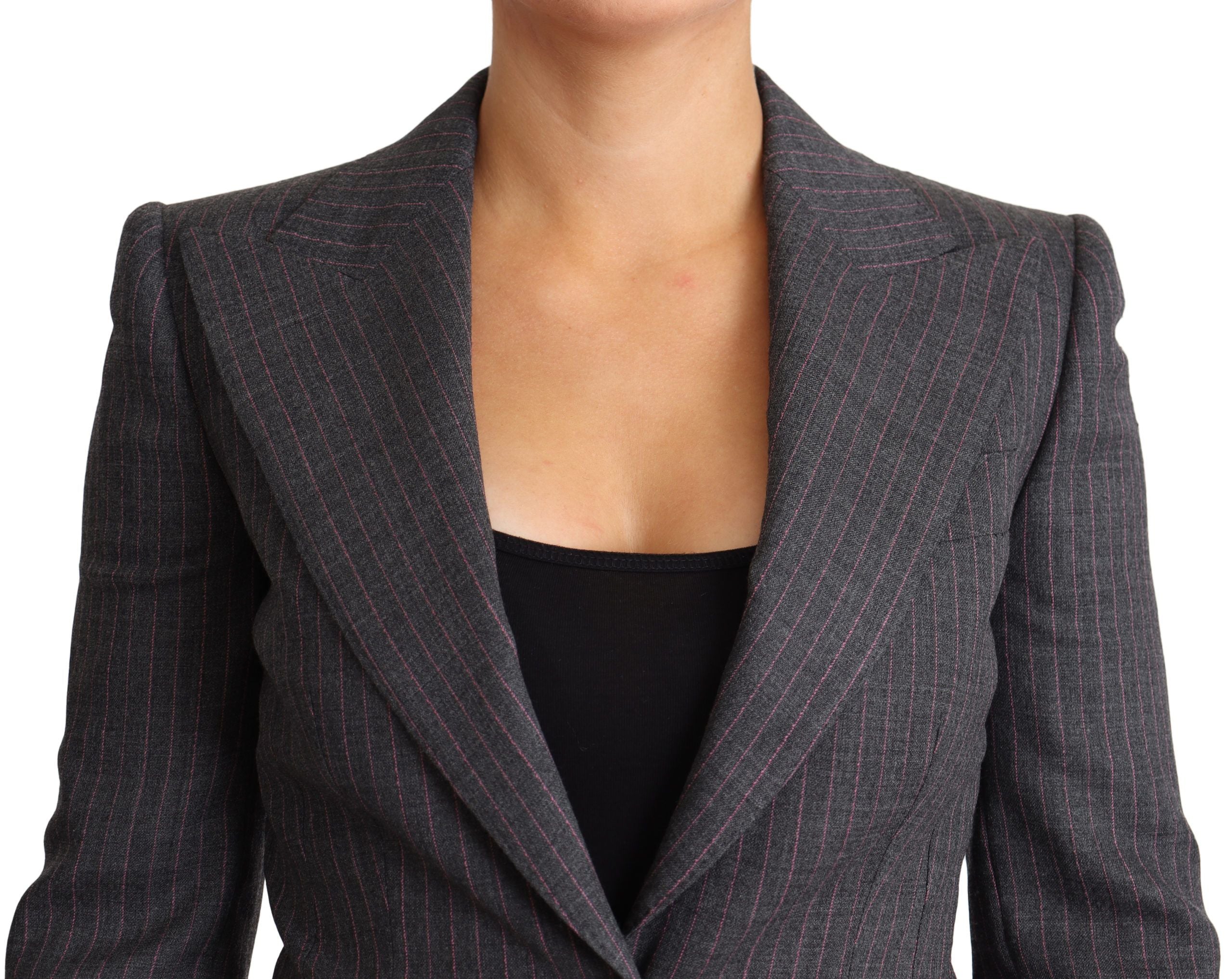 Dolce & Gabbana Gray Single Breasted Fitted Blazer Wool Women's Jacket