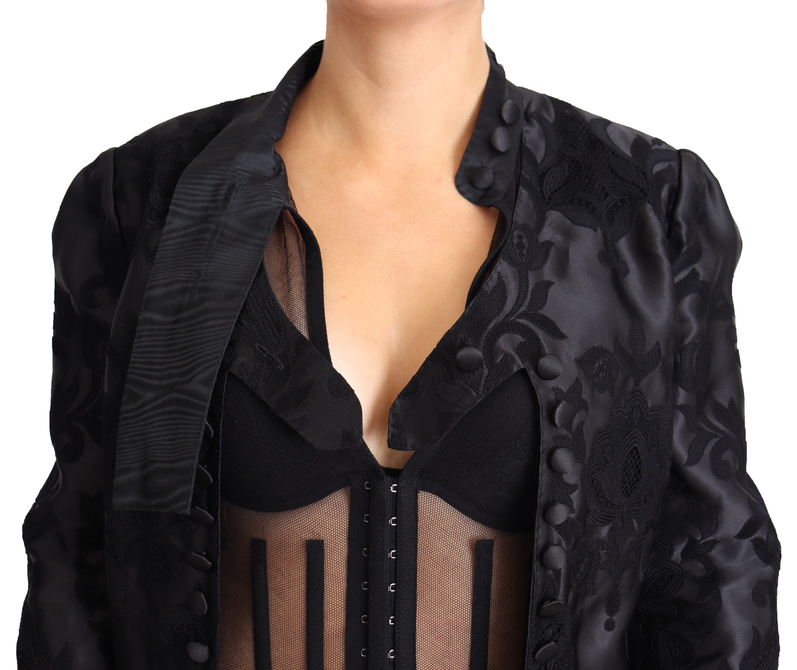 Dolce & Gabbana Black Lace Sheer Corset Organza Silk Women's Jacket