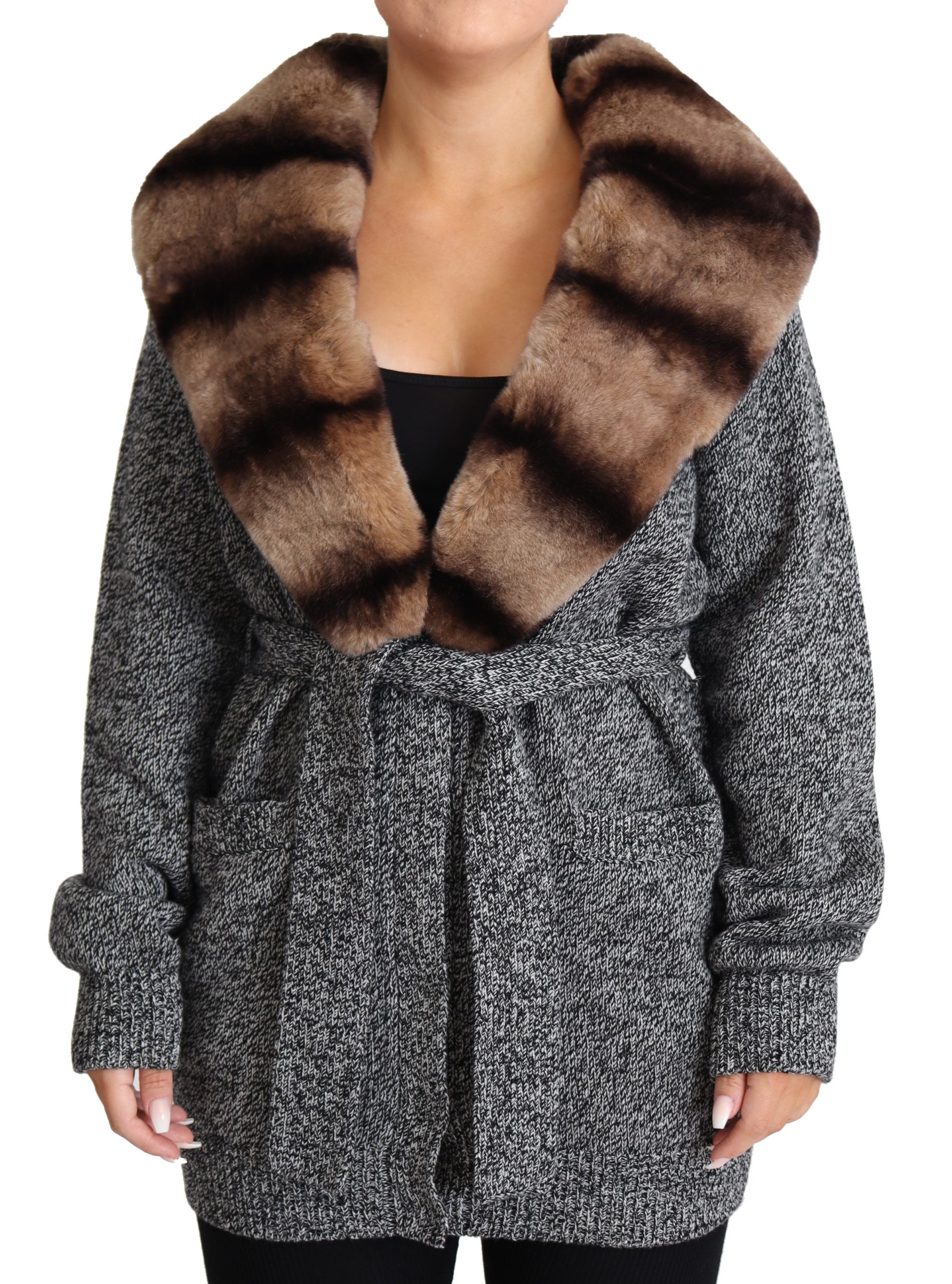 Dolce & Gabbana Gray Cardigan Fur Coat Cashmere Women's Jacket