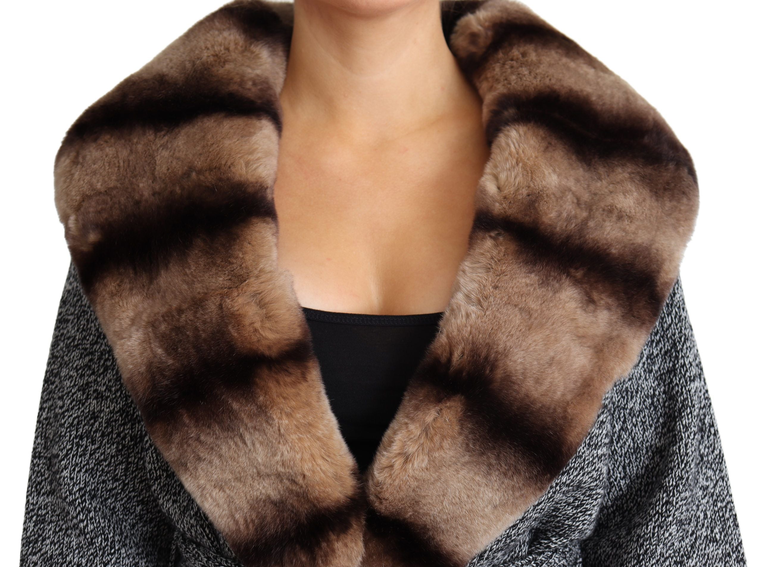 Dolce & Gabbana Gray Cardigan Fur Coat Cashmere Women's Jacket