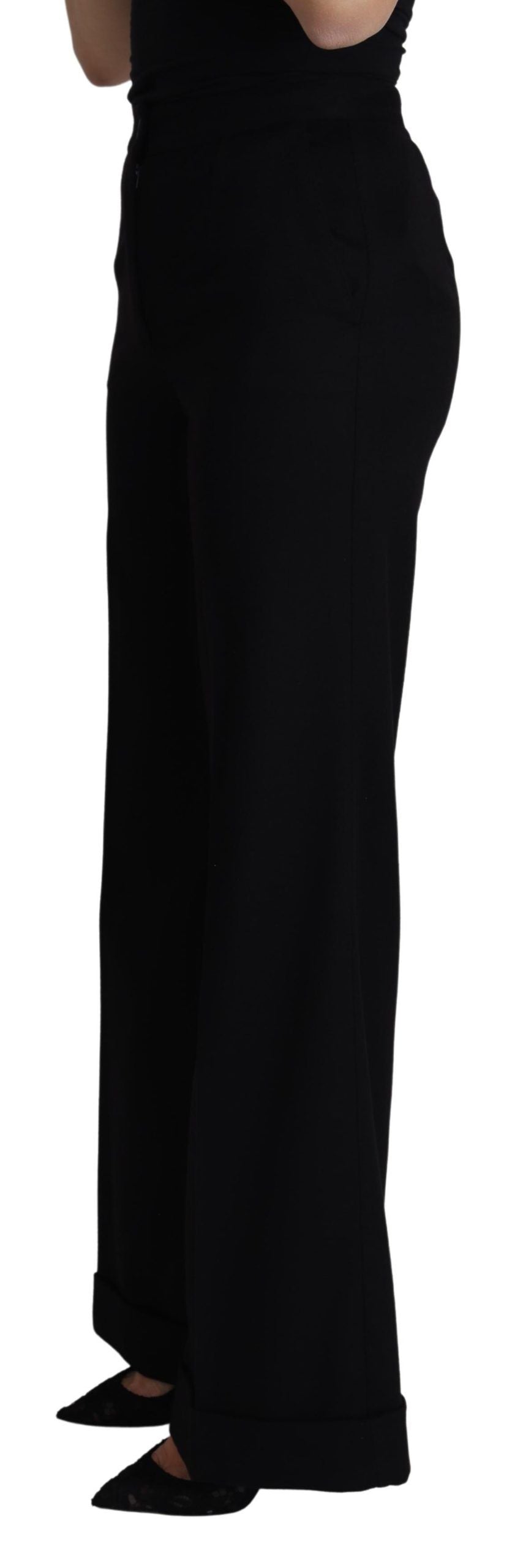 Dolce & Gabbana Black Cashmere Wide Leg Women Trouser Women's Pants