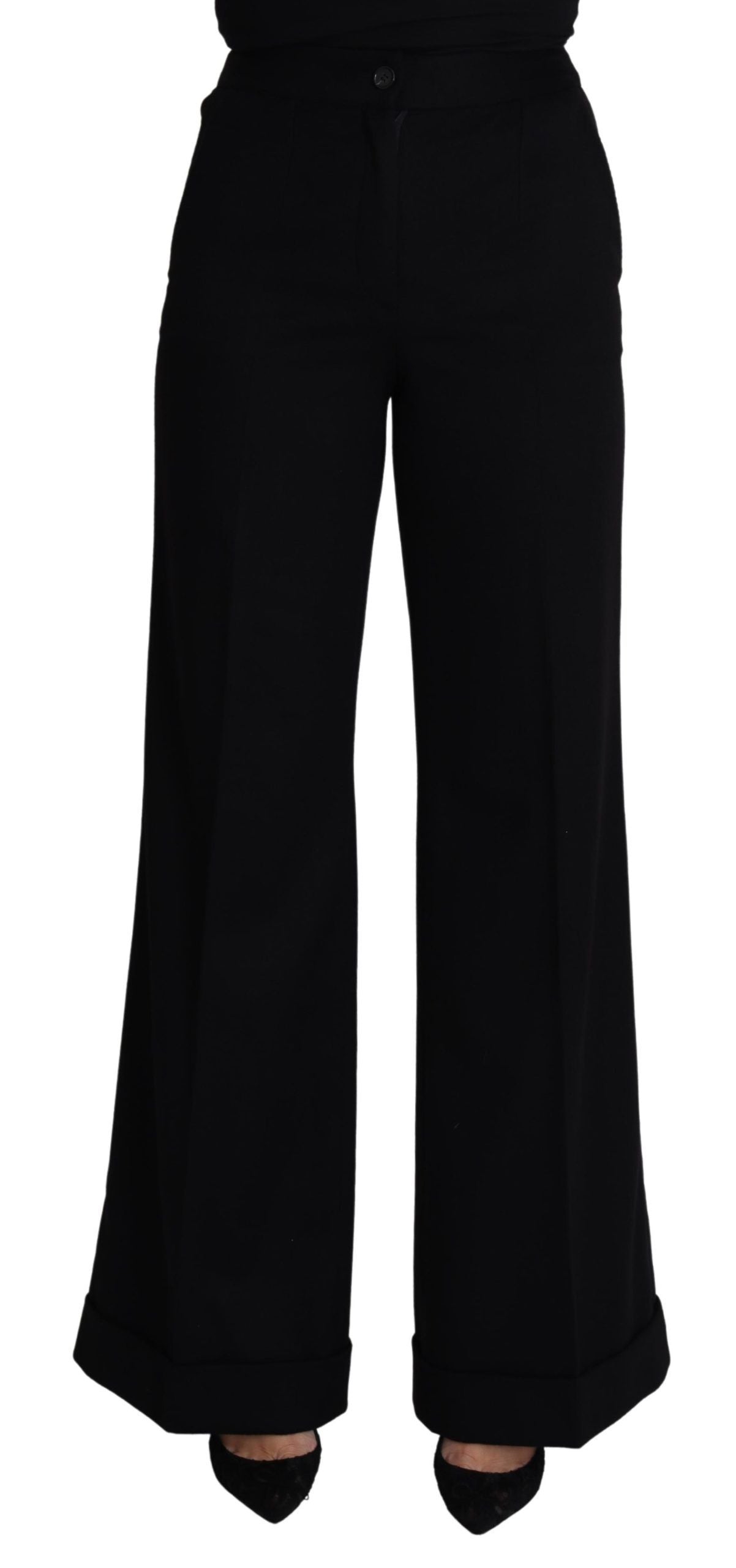 Dolce & Gabbana Black Cashmere Wide Leg Women Trouser Women's Pants
