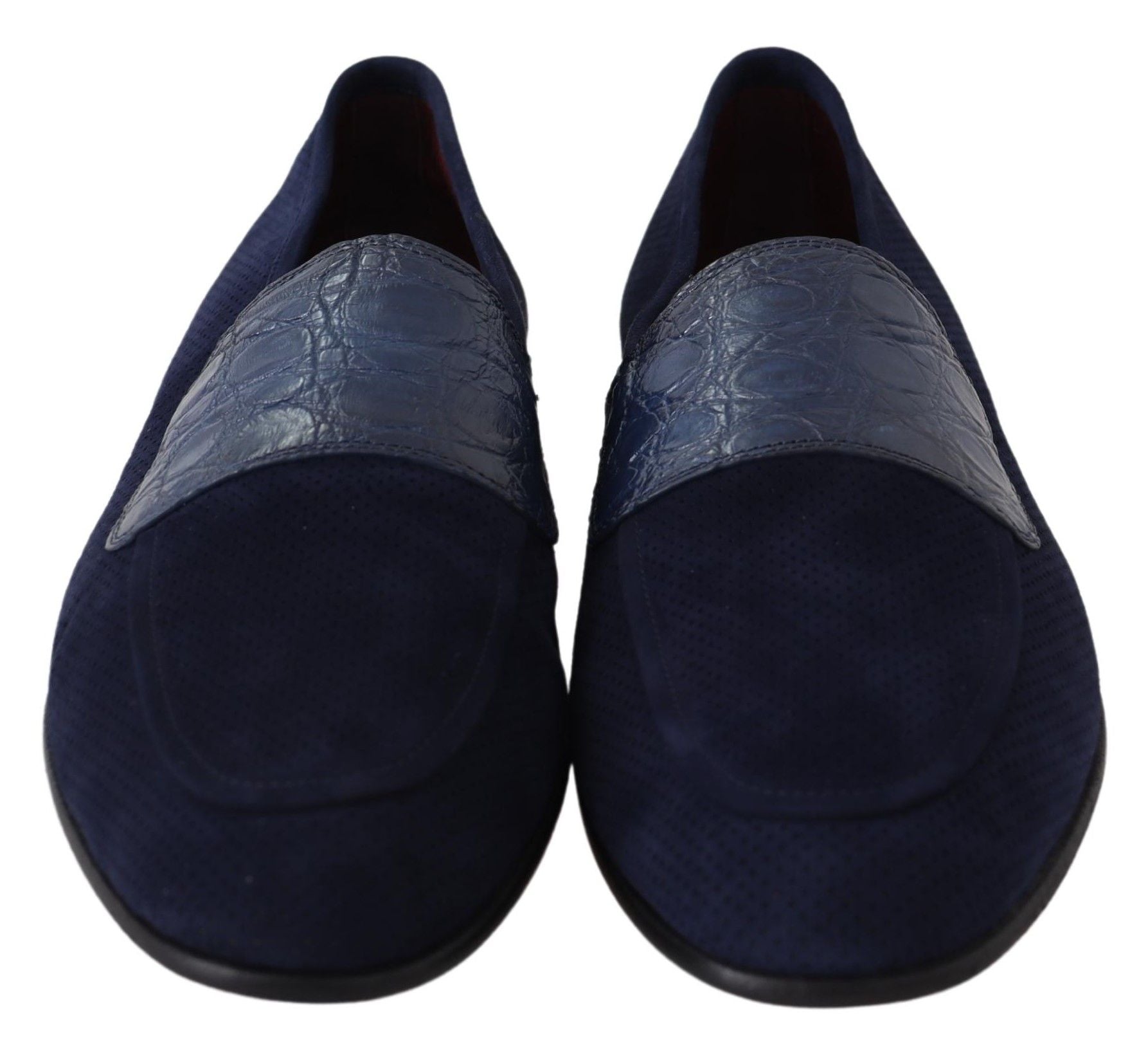 Dolce & Gabbana Blue Suede Caiman Loafers Slippers Men's Shoes