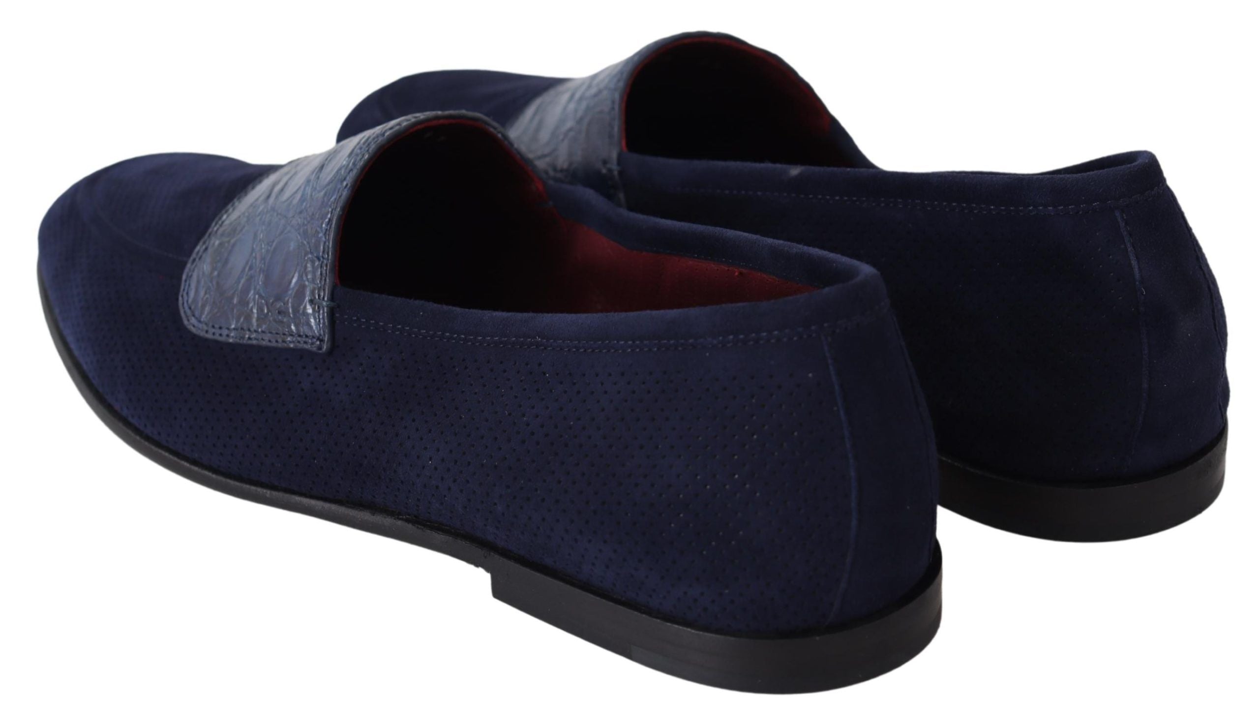 Dolce & Gabbana Blue Suede Caiman Loafers Slippers Men's Shoes