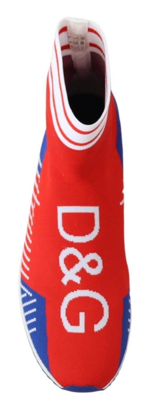 Dolce & Gabbana Blue Red Sorrento Logo Sneakers Socks Men's Shoes