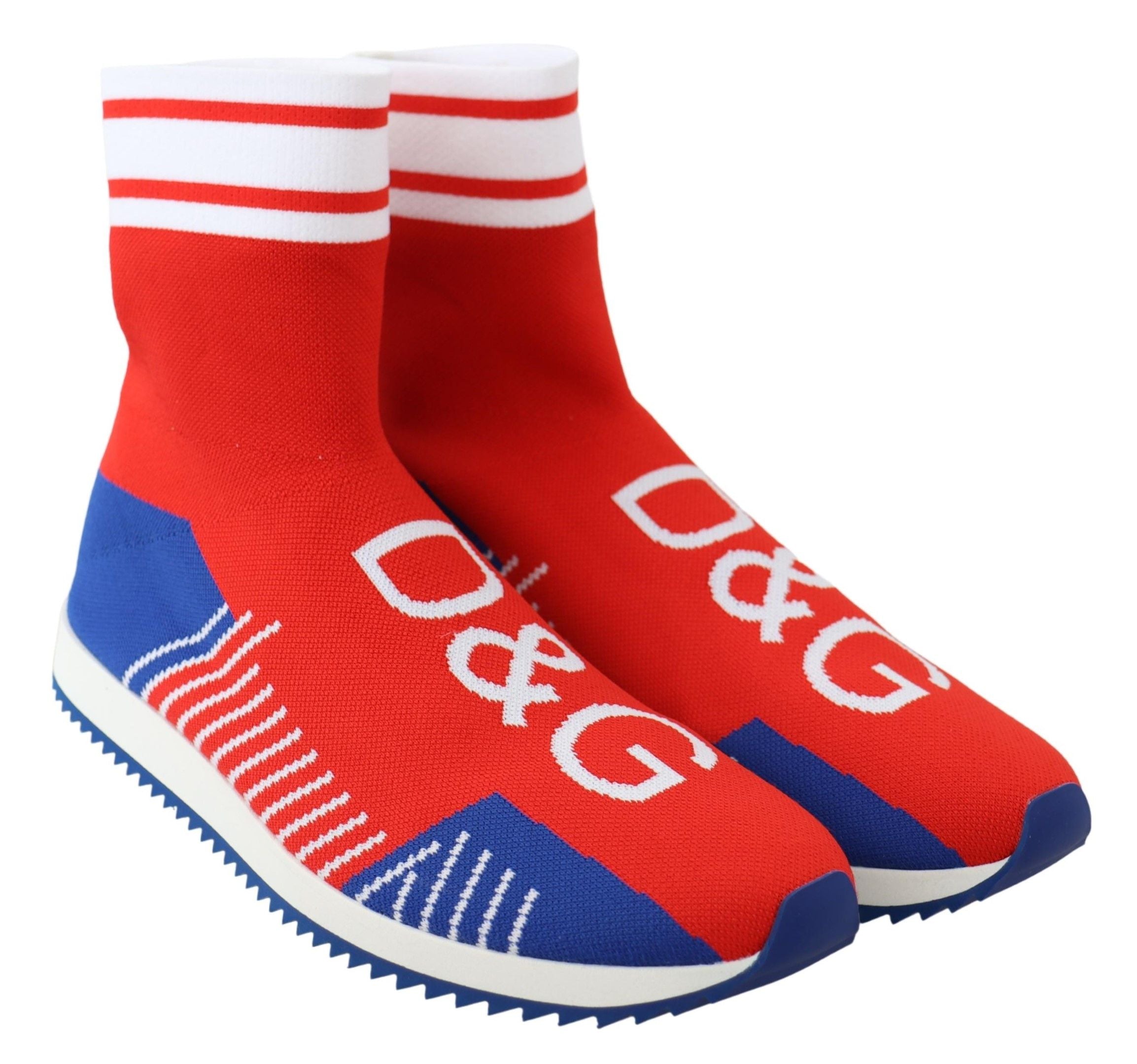Dolce & Gabbana Blue Red Sorrento Logo Sneakers Socks Men's Shoes