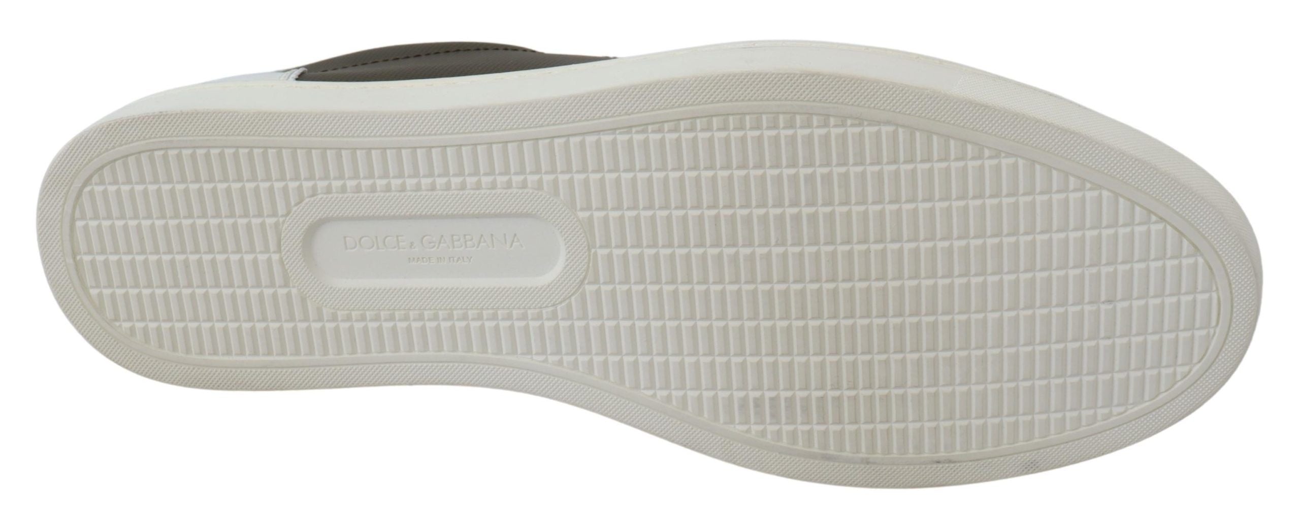 Dolce & Gabbana White Green Leather Low Top Sneakers Men's Shoes