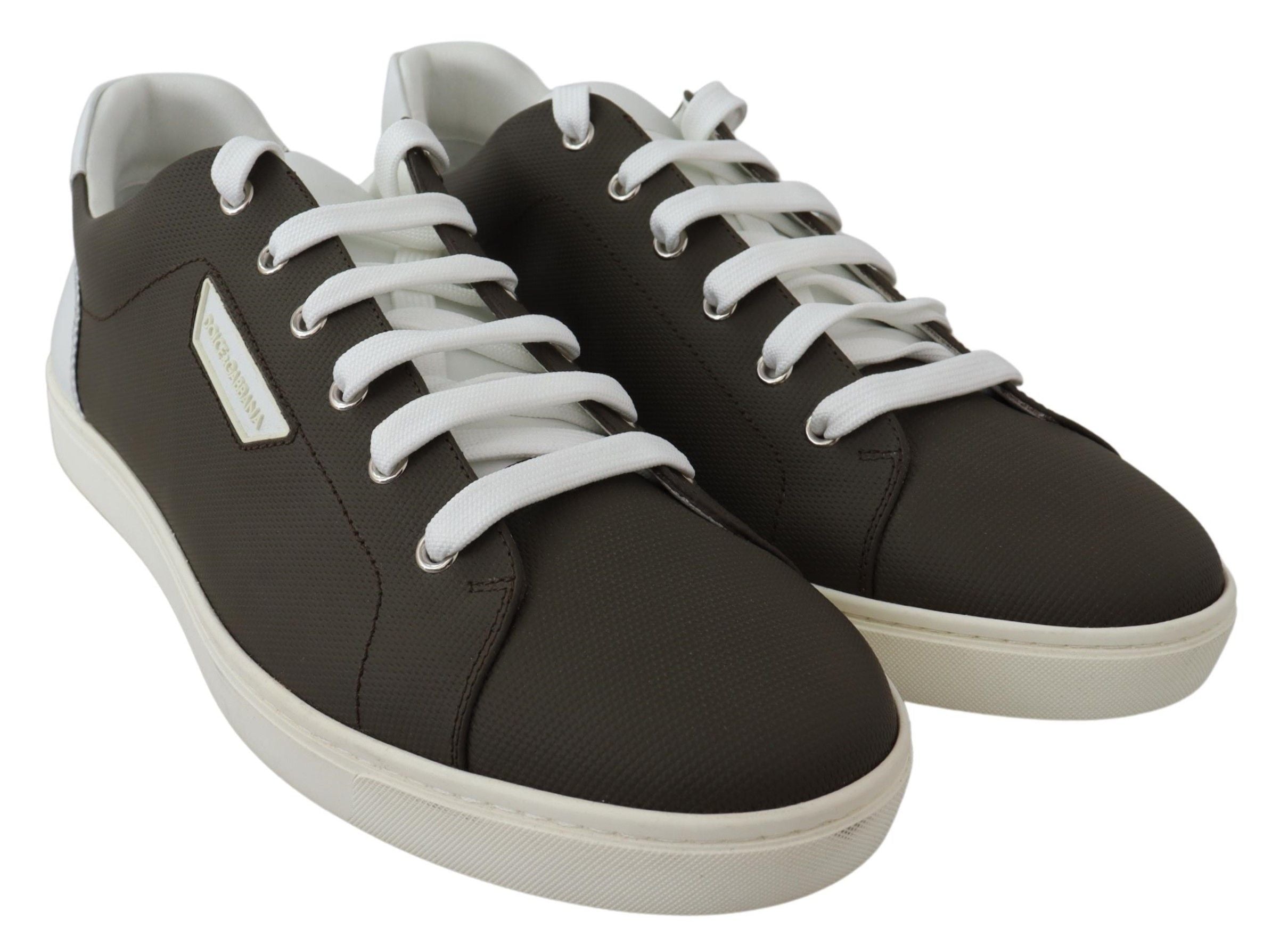 Dolce & Gabbana White Green Leather Low Top Sneakers Men's Shoes