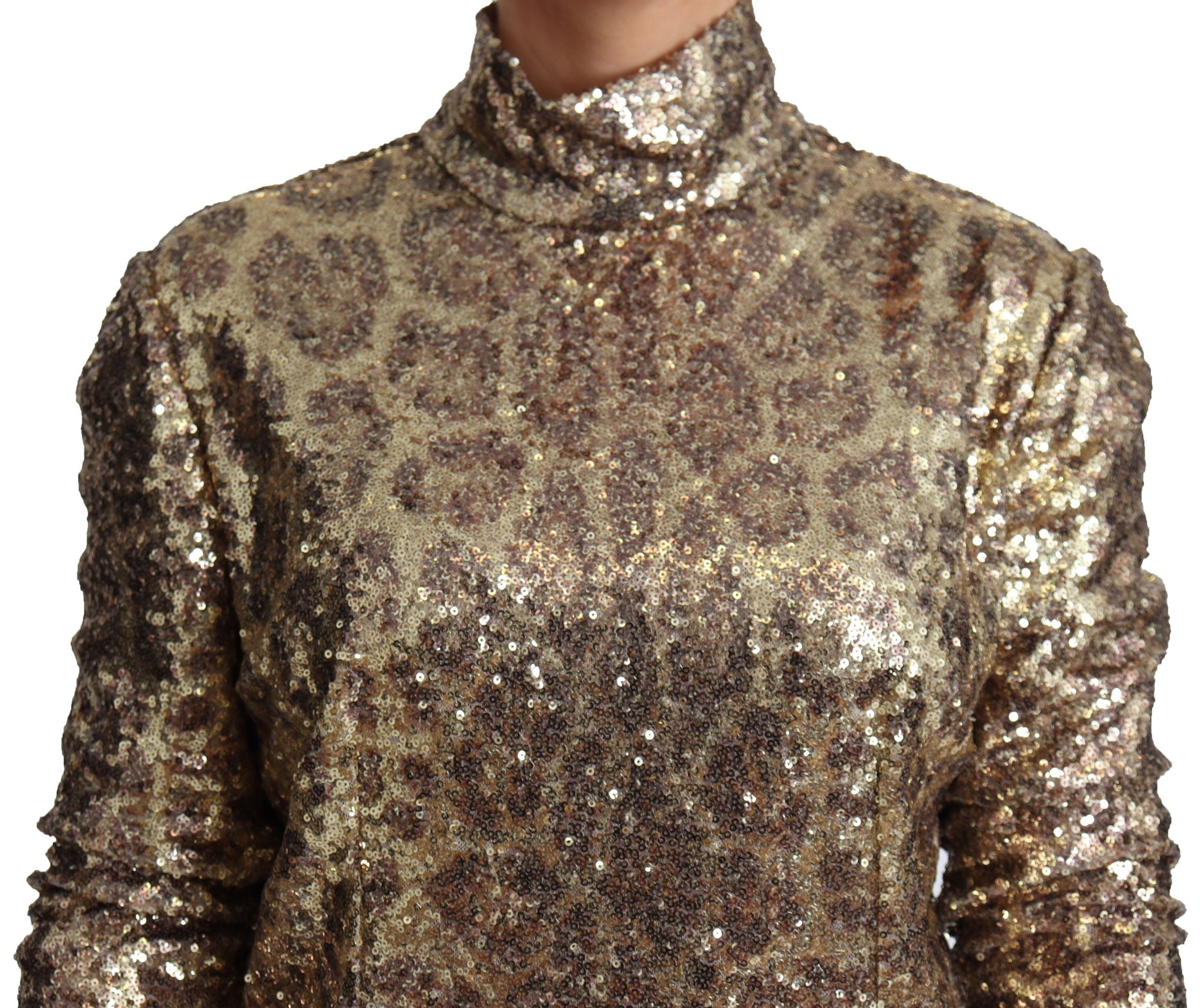Dolce & Gabbana Brown Leopard Fit Turtleneck Sequin Women's Sweater