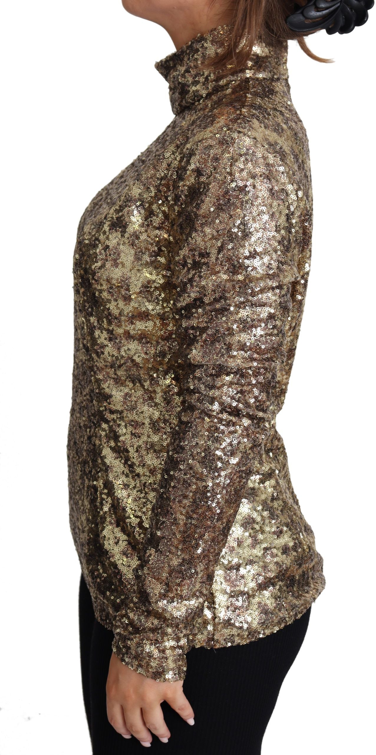 Dolce & Gabbana Brown Leopard Fit Turtleneck Sequin Women's Sweater