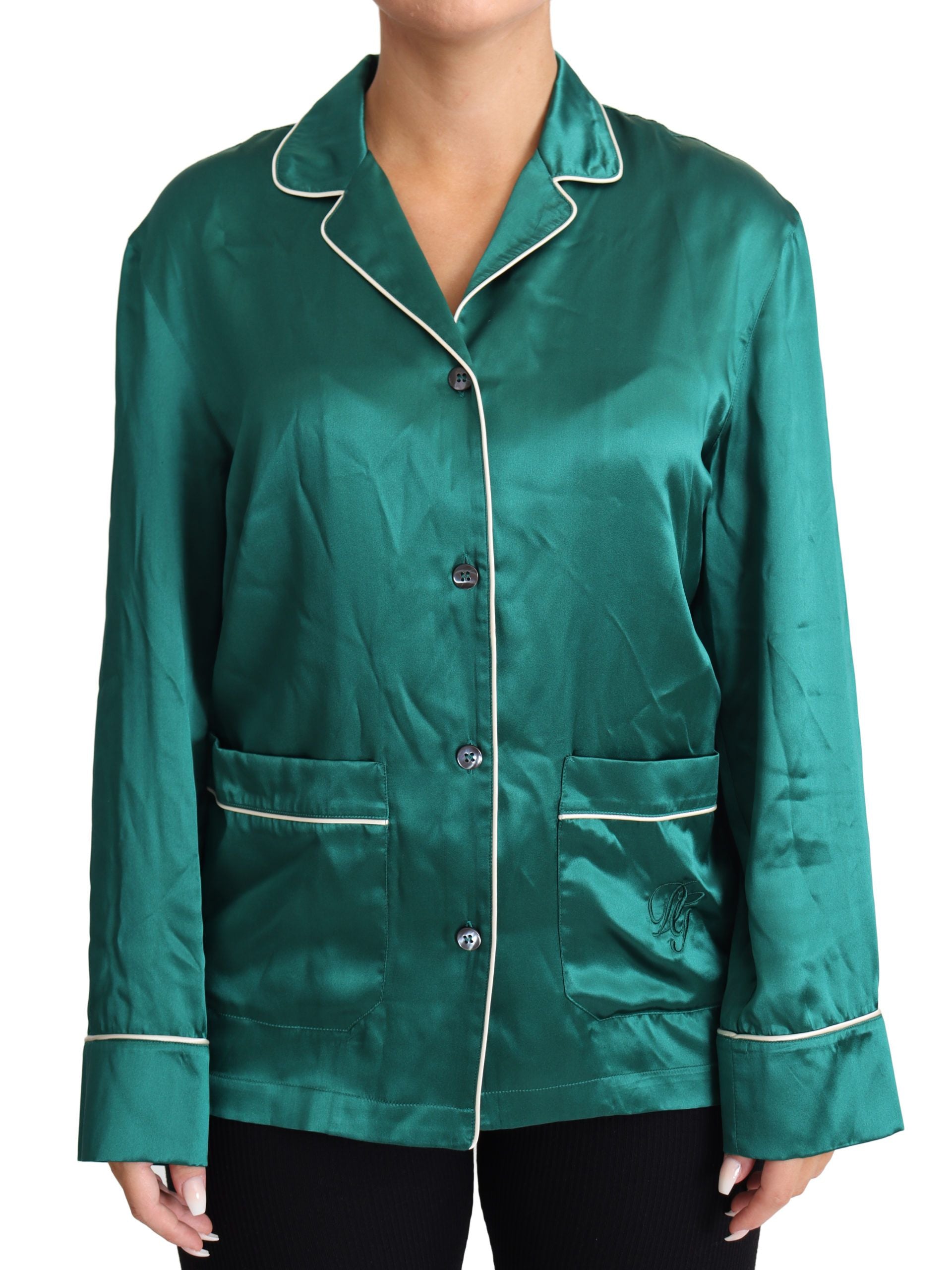 Dolce & Gabbana Green Pyjama Blouse Silk Lounge Sleepwear Women's Top