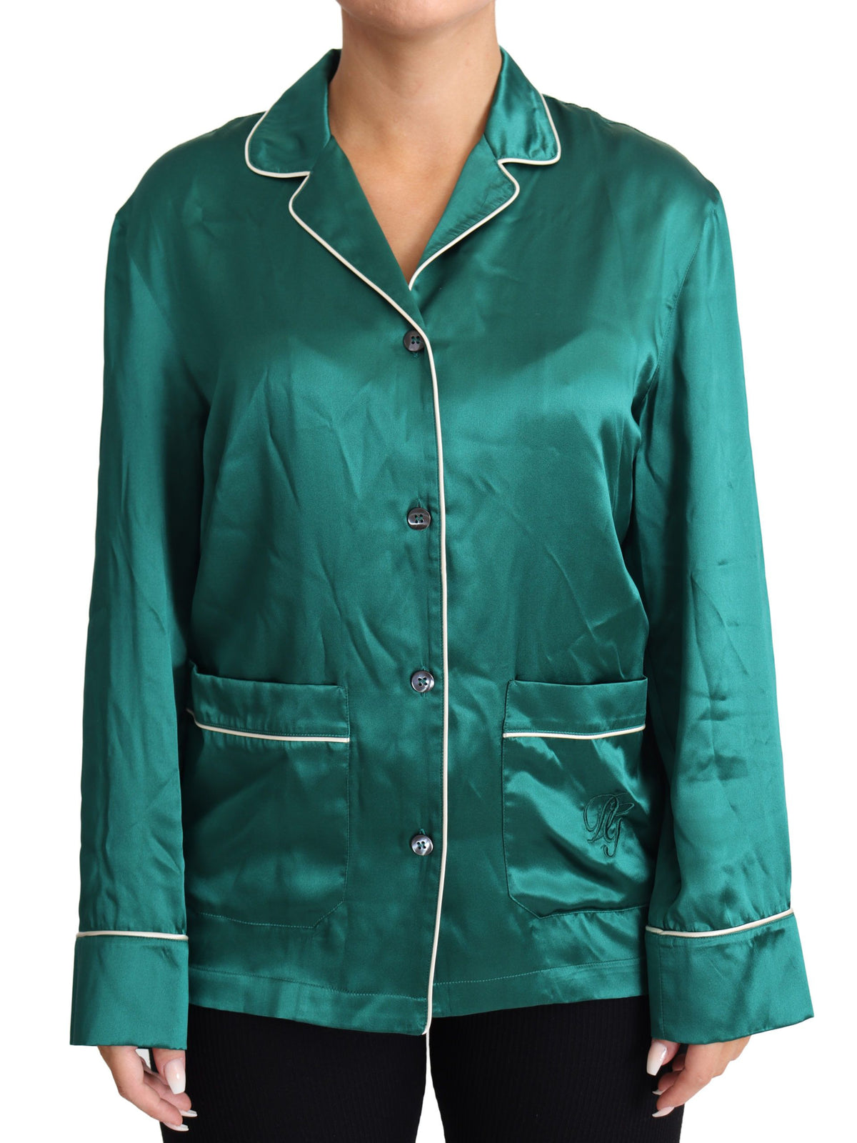 Dolce & Gabbana Green Pyjama Blouse Silk Lounge Sleepwear Women's Top