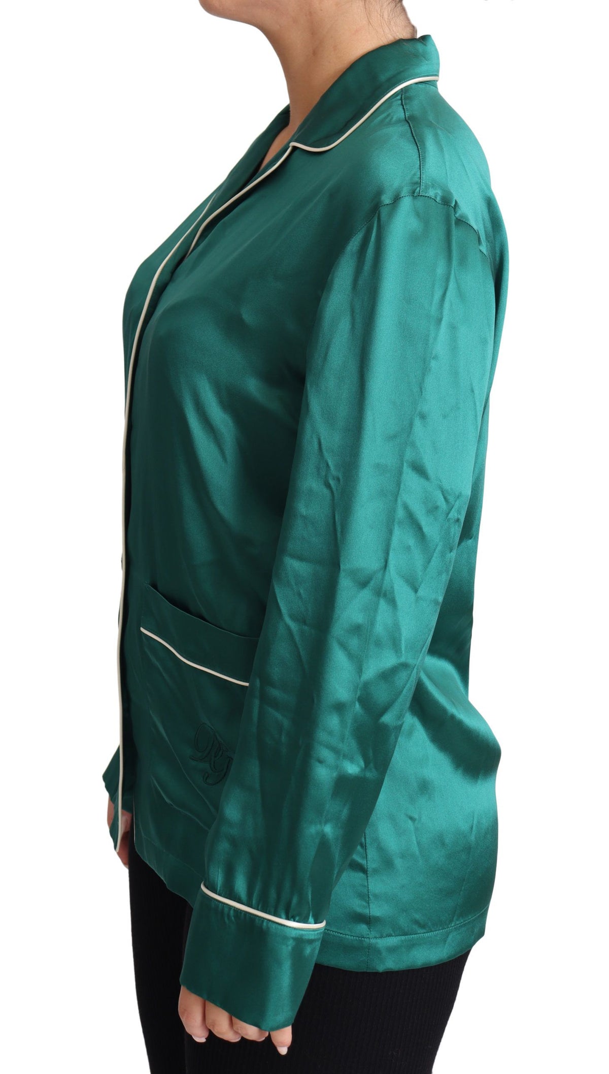 Dolce & Gabbana Green Pyjama Blouse Silk Lounge Sleepwear Women's Top