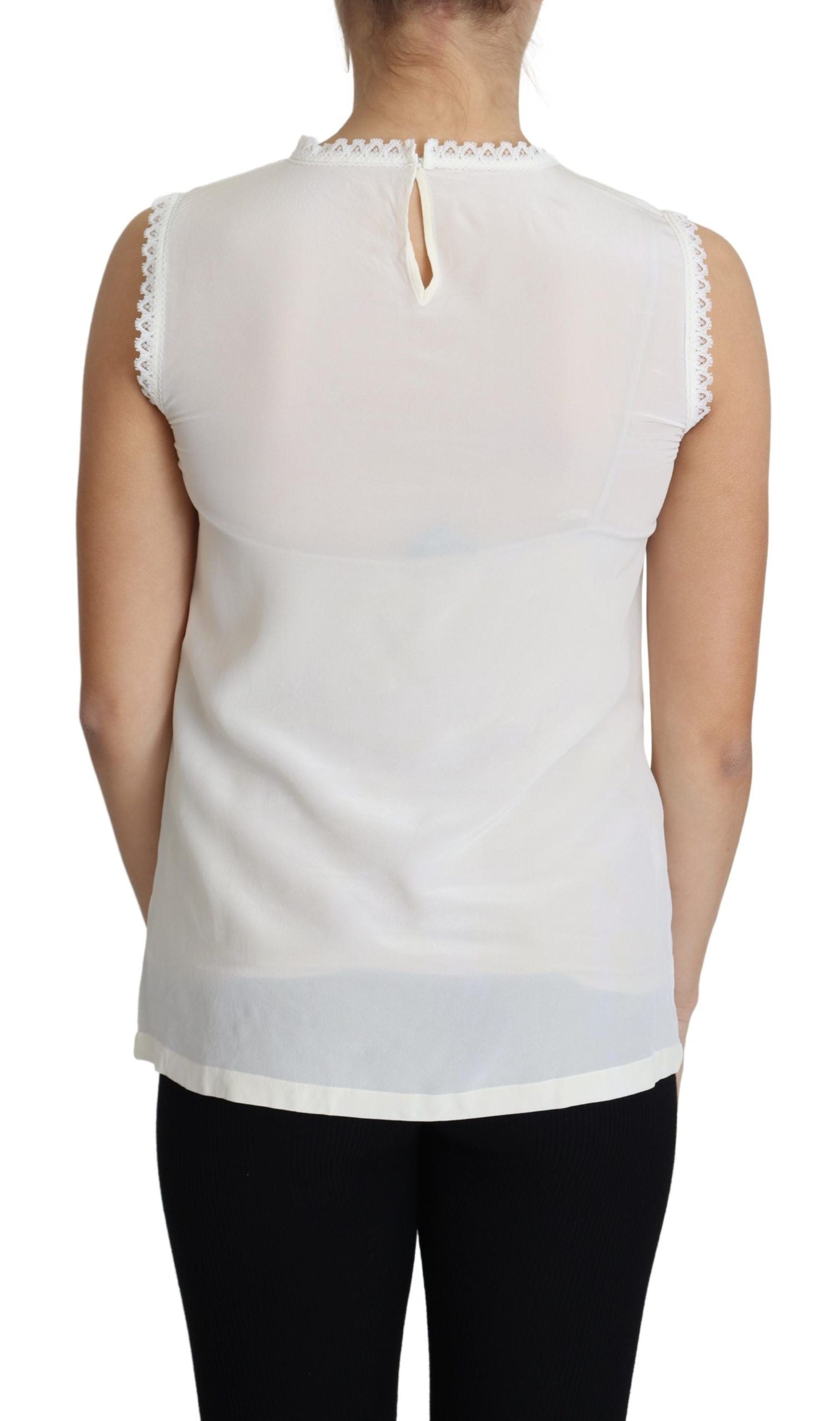Dolce & Gabbana Elegant Silk Lace-Detailed Sleeveless Women's Blouse