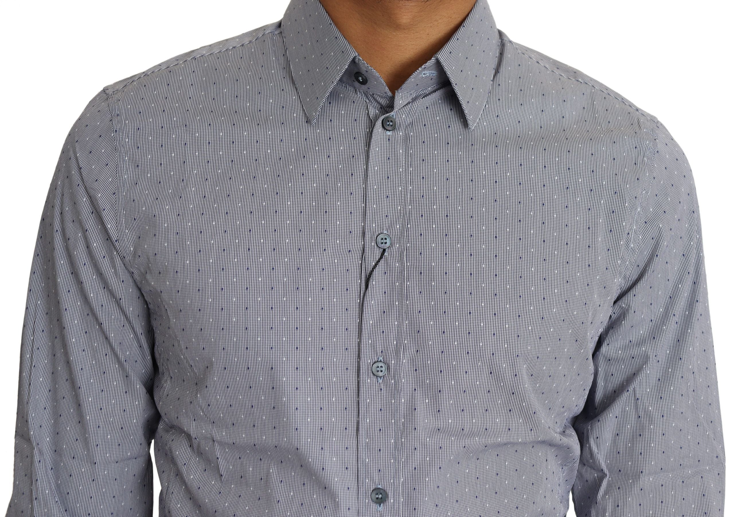 Dolce & Gabbana Gray Dotted Semi Fitted Formal SICILIA Men's Shirt