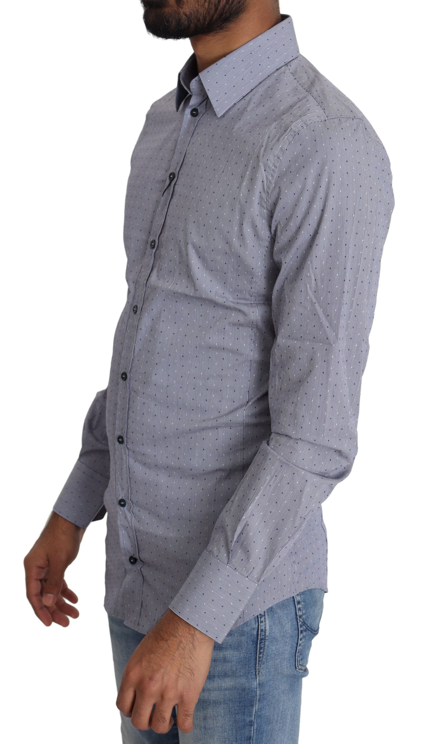 Dolce & Gabbana Gray Dotted Semi Fitted Formal SICILIA Men's Shirt