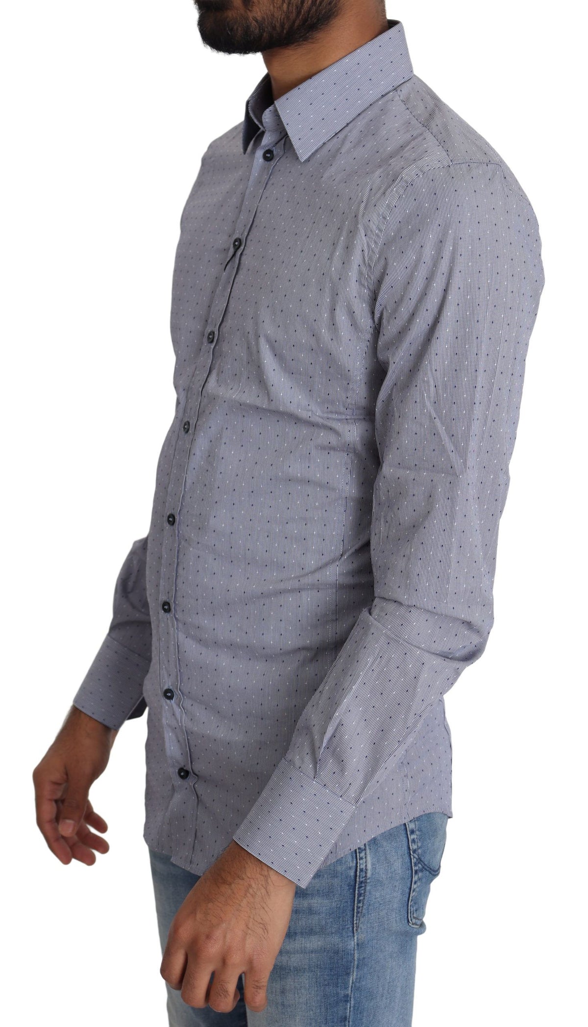 Dolce & Gabbana Gray Dotted Semi Fitted Formal SICILIA Men's Shirt