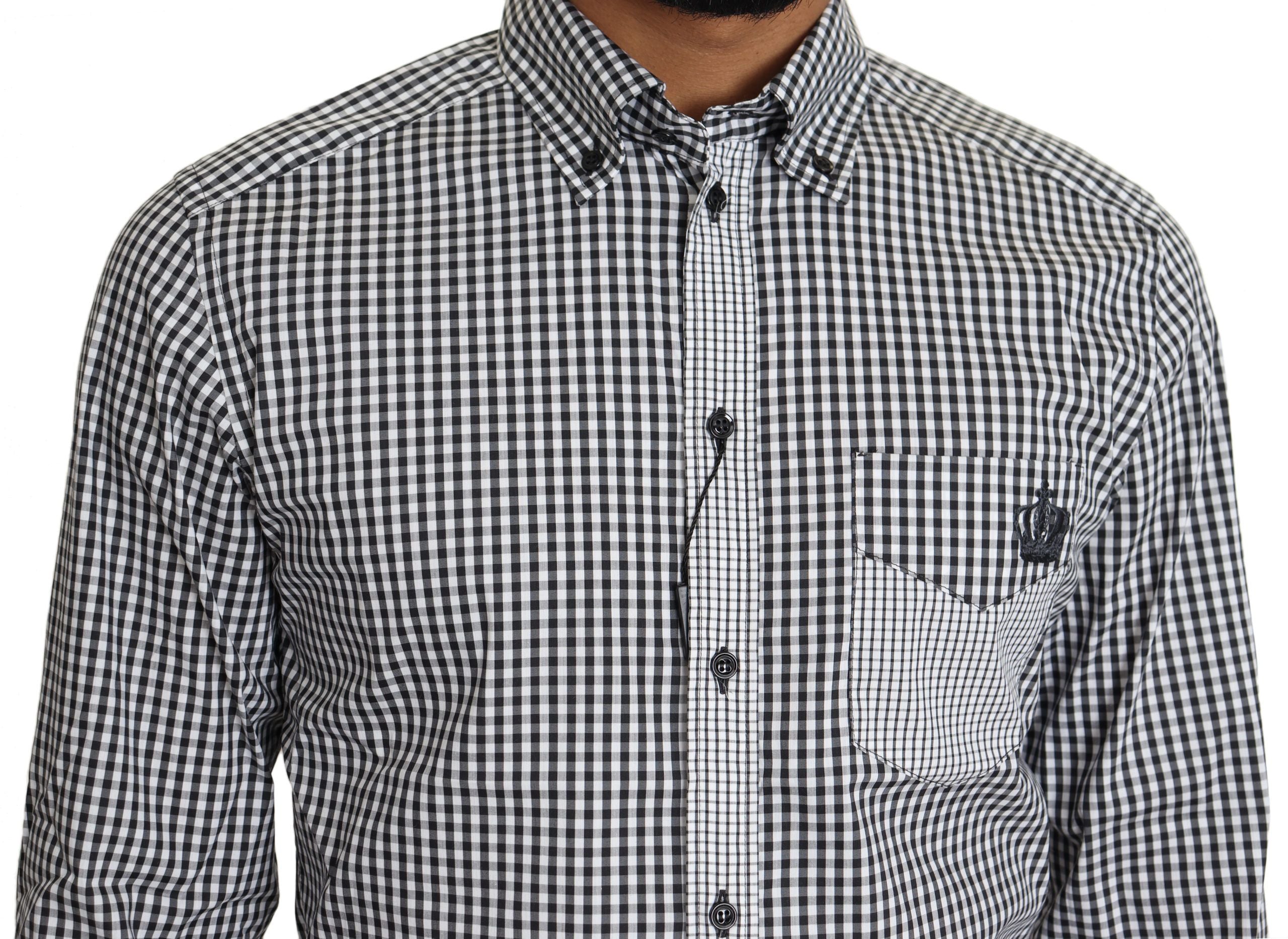 Dolce & Gabbana Elegant Black & White Checkered Gold Casual Men's Shirt