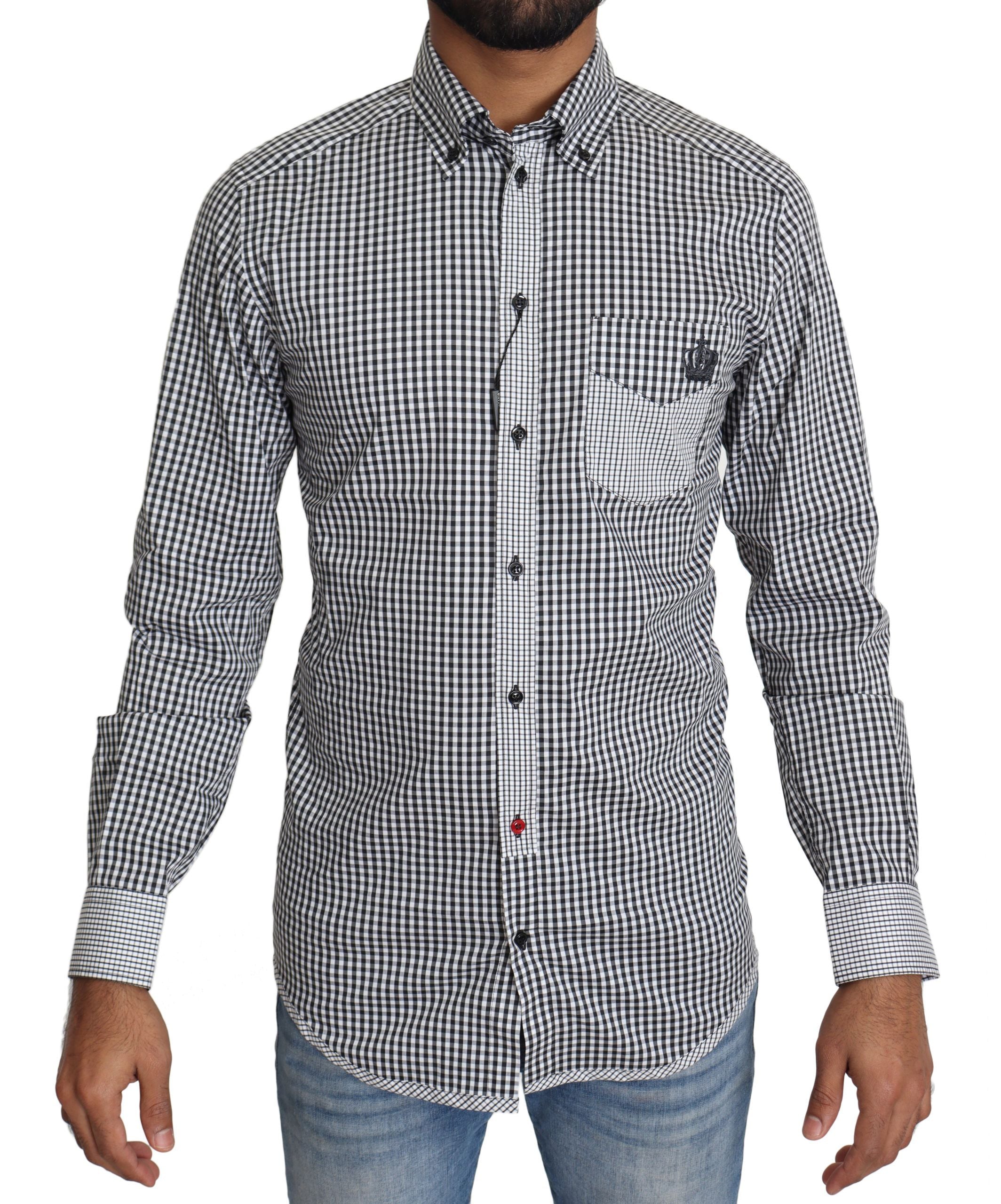 Dolce & Gabbana Elegant Black & White Checkered Gold Casual Men's Shirt