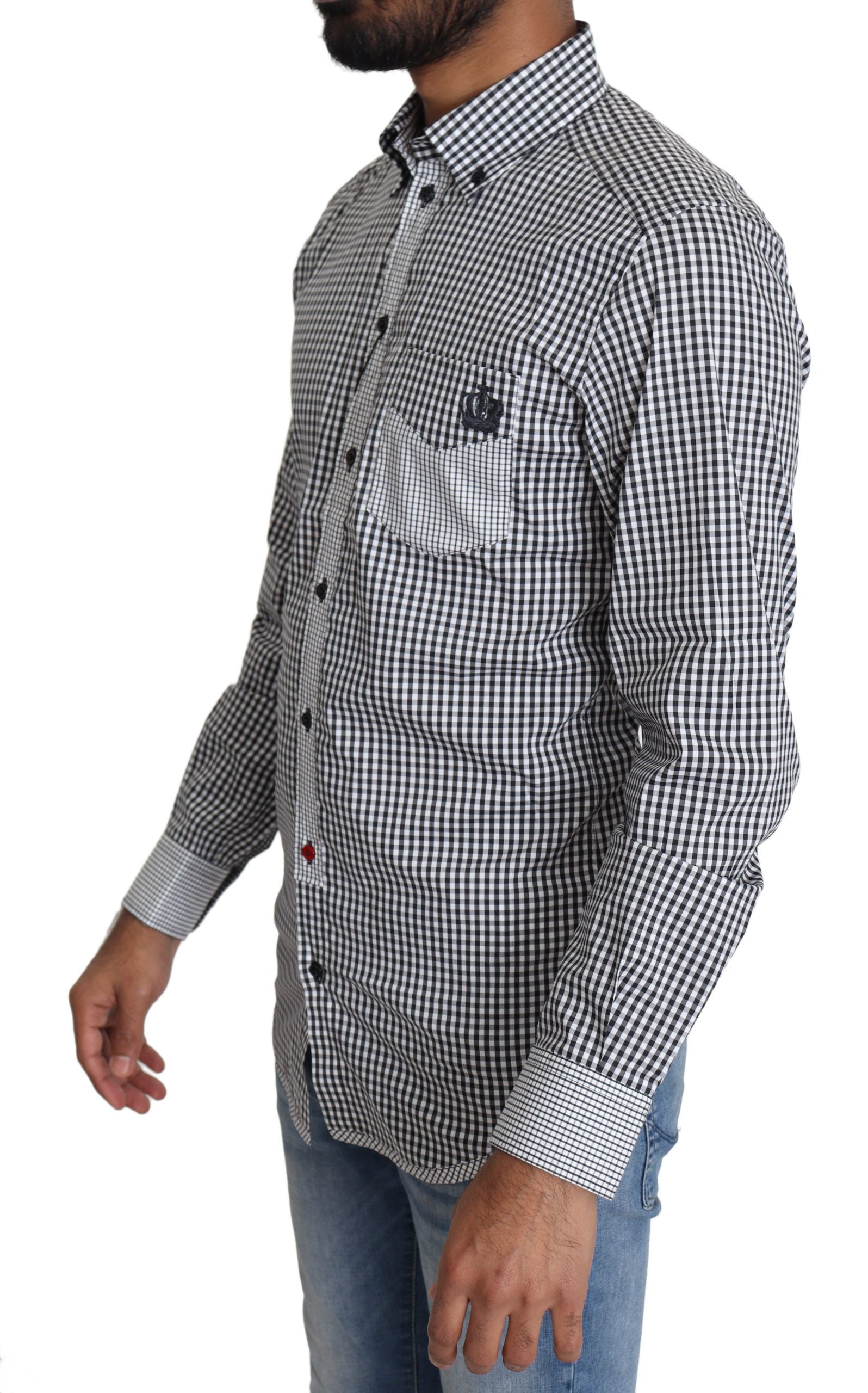 Dolce & Gabbana Elegant Black & White Checkered Gold Casual Men's Shirt