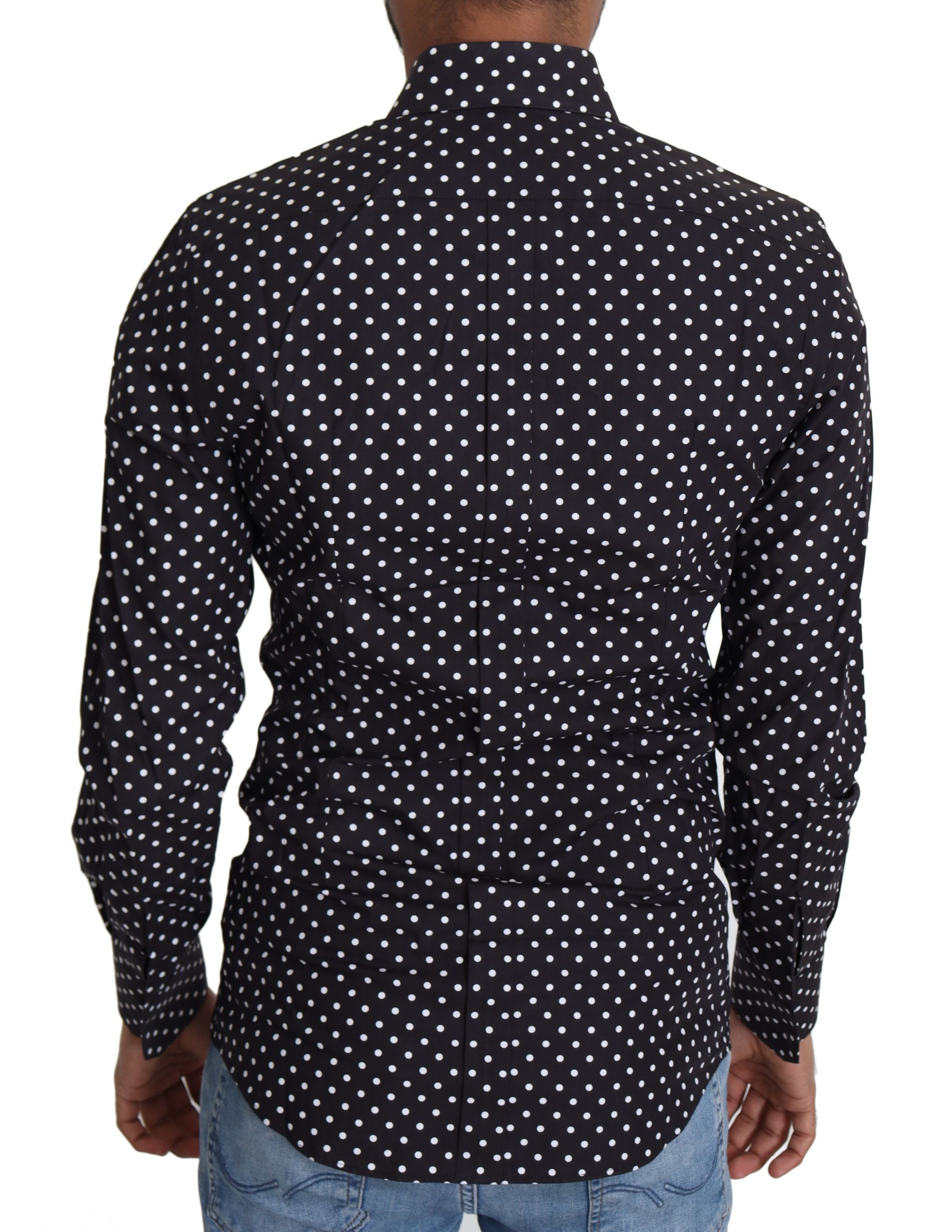 Dolce & Gabbana Black White Polka Dots Casual Men's Shirt