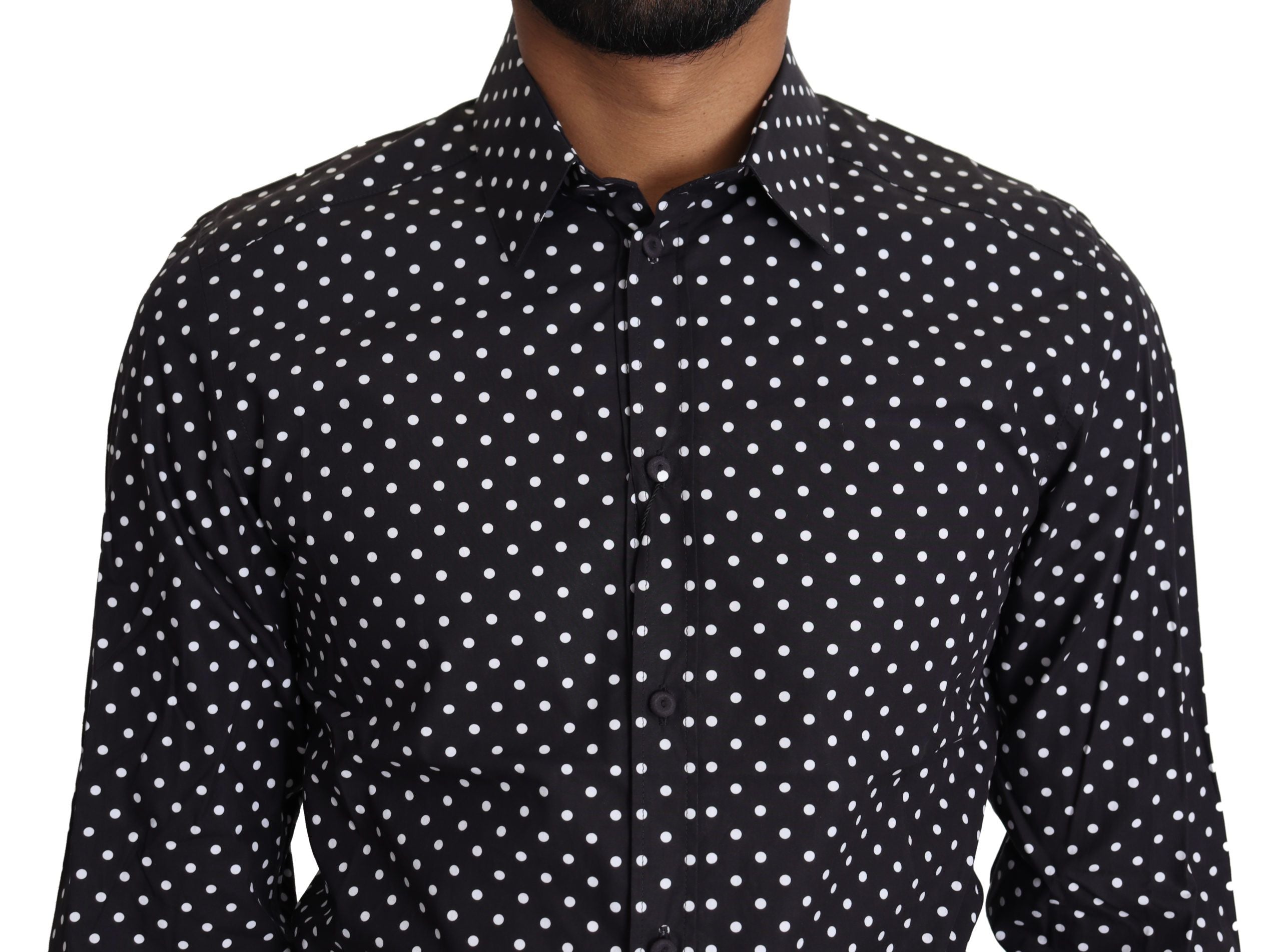 Dolce & Gabbana Black White Polka Dots Casual Men's Shirt