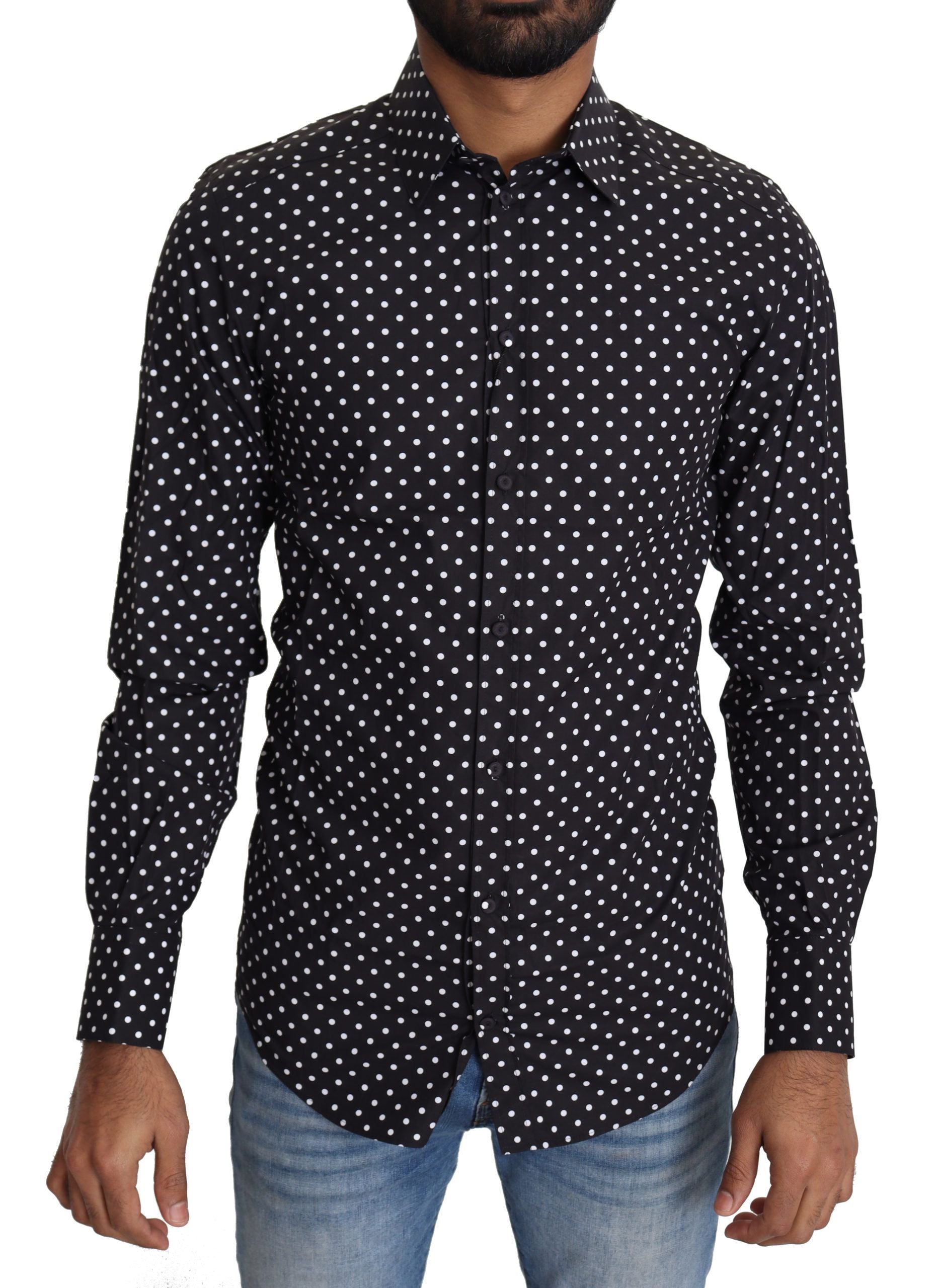 Dolce & Gabbana Black White Polka Dots Casual Men's Shirt