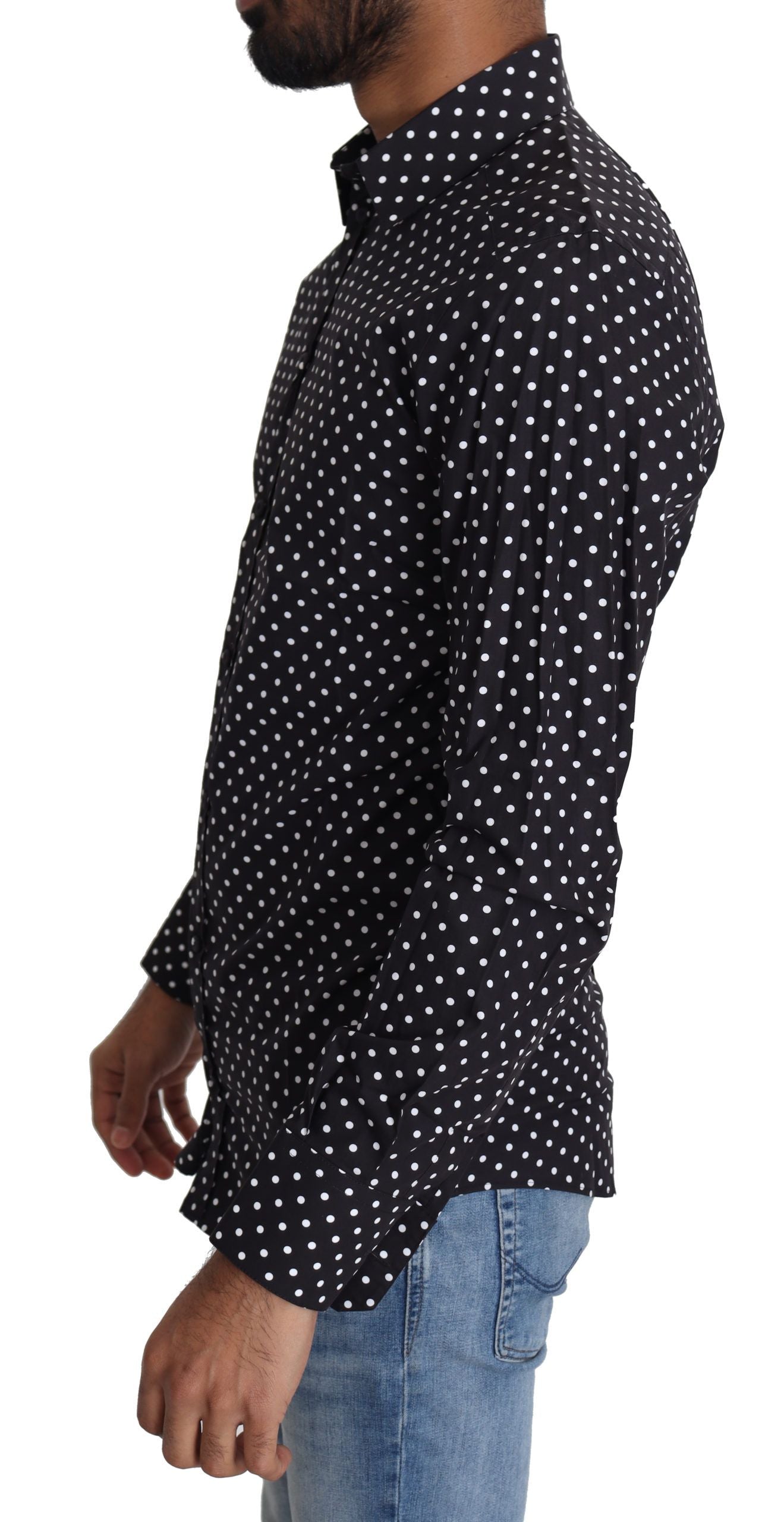 Dolce & Gabbana Black White Polka Dots Casual Men's Shirt