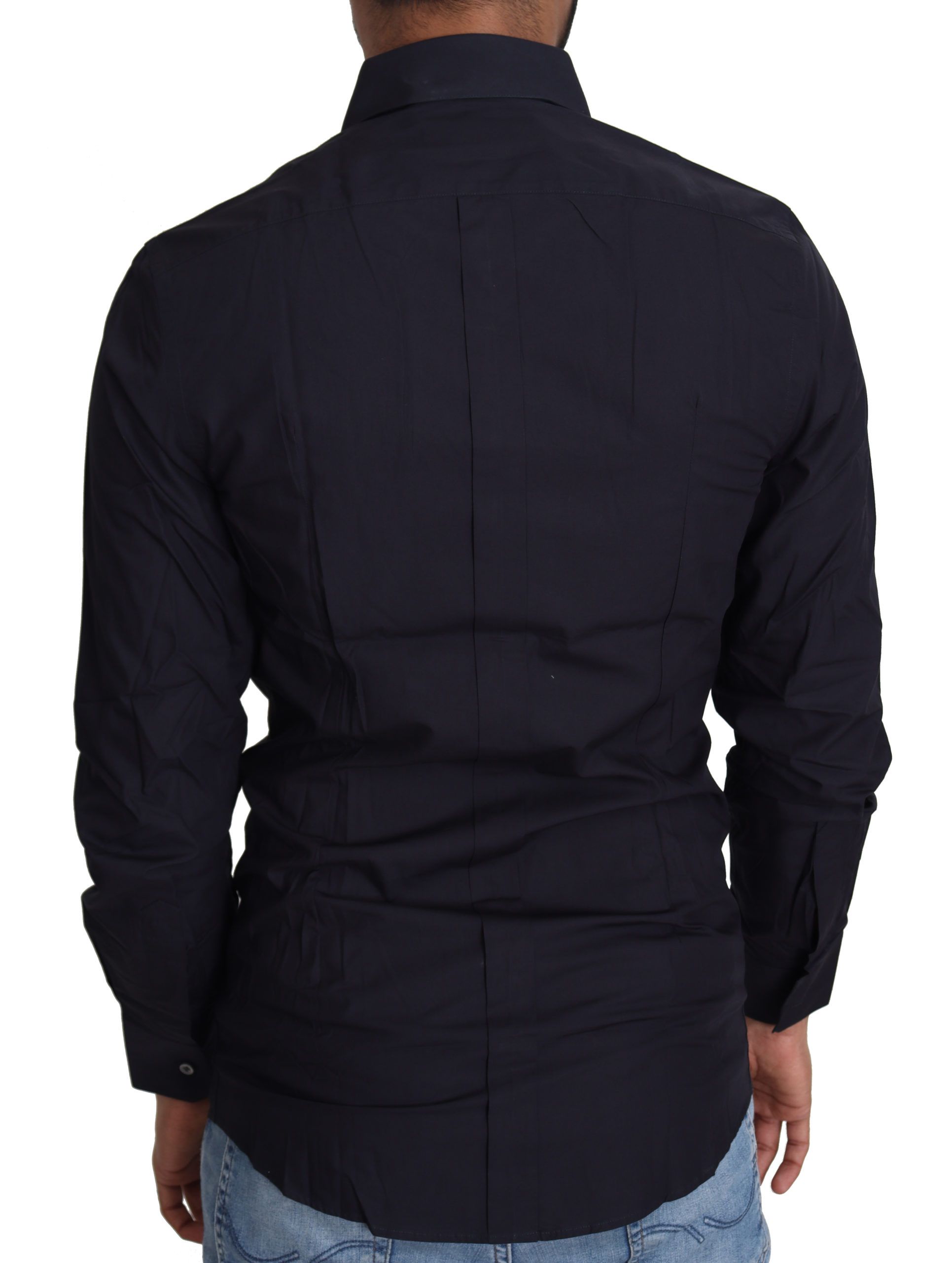 Dolce & Gabbana Navy Blue Cotton Formal Dress Men's Shirt